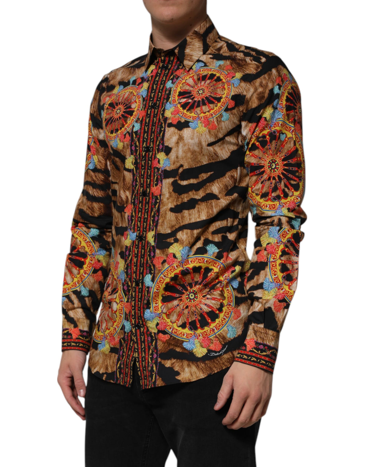 Dolce & Gabbana GOLD Cotton Tiger Carretto Long Sleeve Men's Shirt