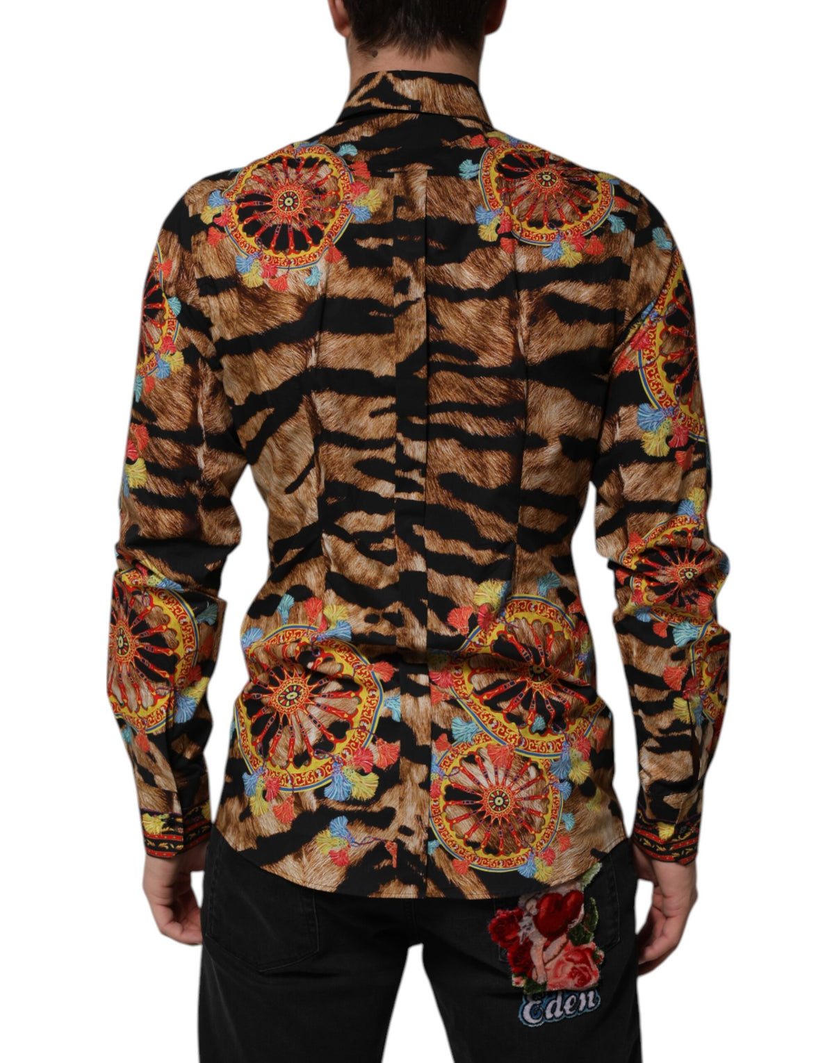 Dolce & Gabbana GOLD Cotton Tiger Carretto Long Sleeve Men's Shirt