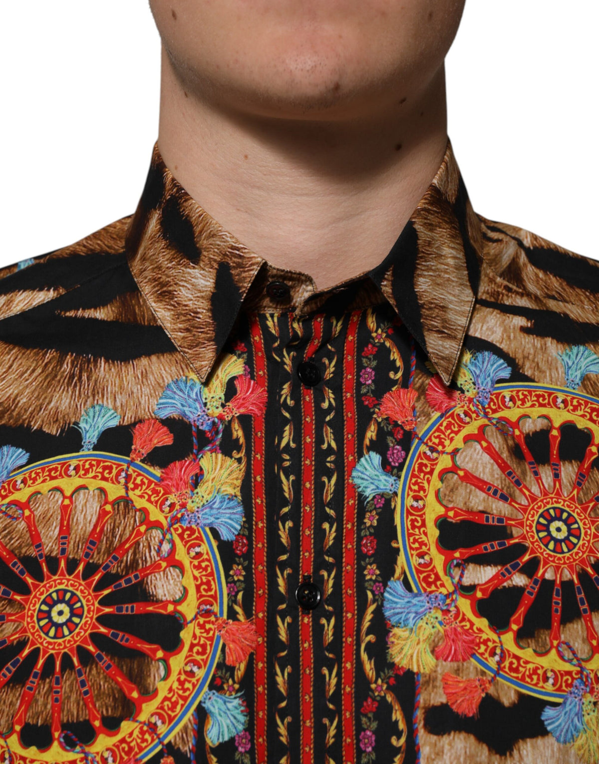 Dolce & Gabbana GOLD Cotton Tiger Carretto Long Sleeve Men's Shirt