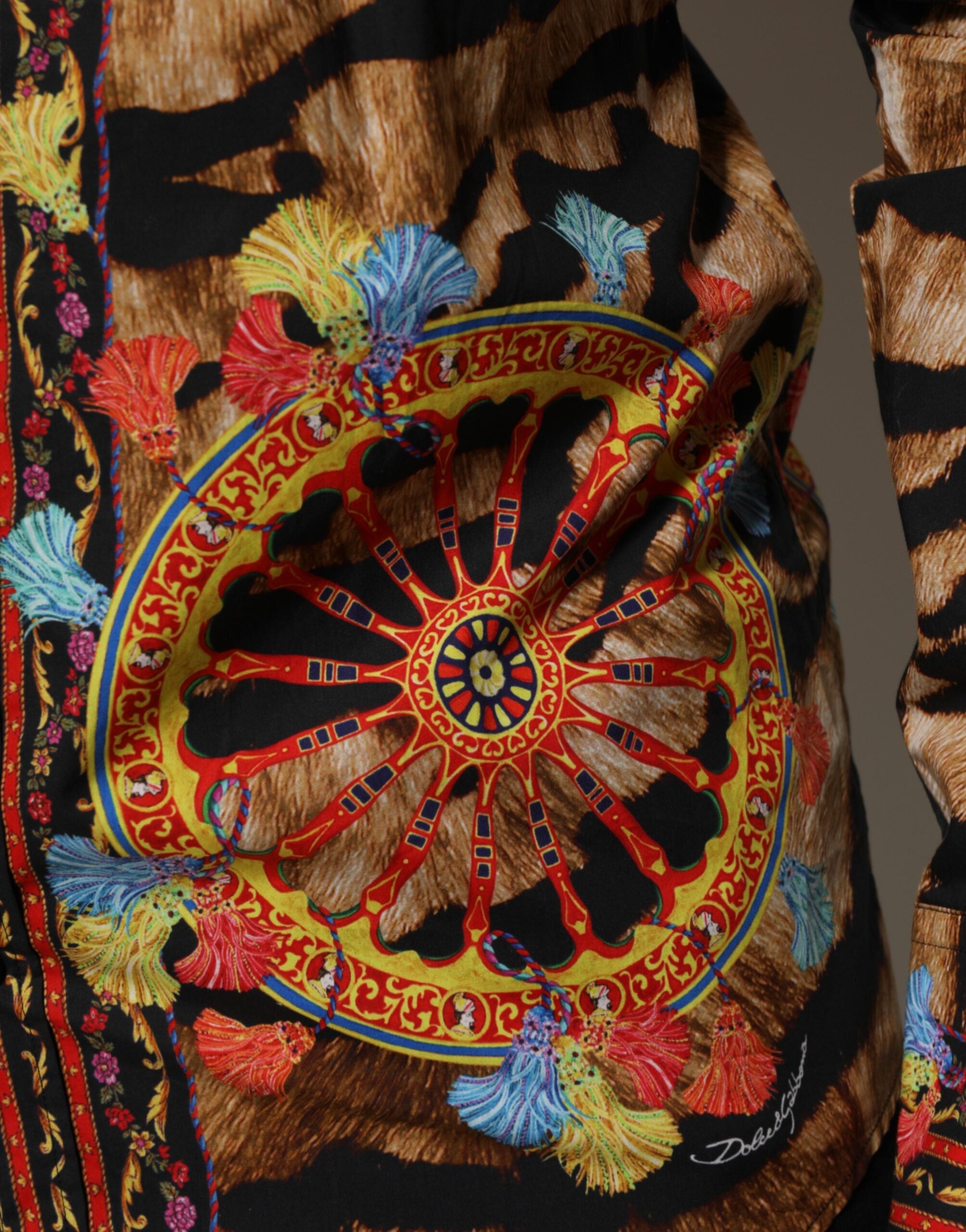 Dolce & Gabbana GOLD Cotton Tiger Carretto Long Sleeve Men's Shirt