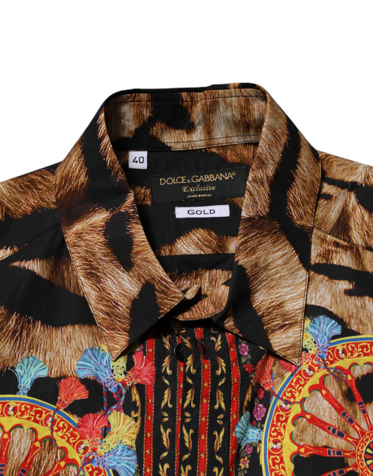 Dolce & Gabbana GOLD Cotton Tiger Carretto Long Sleeve Men's Shirt