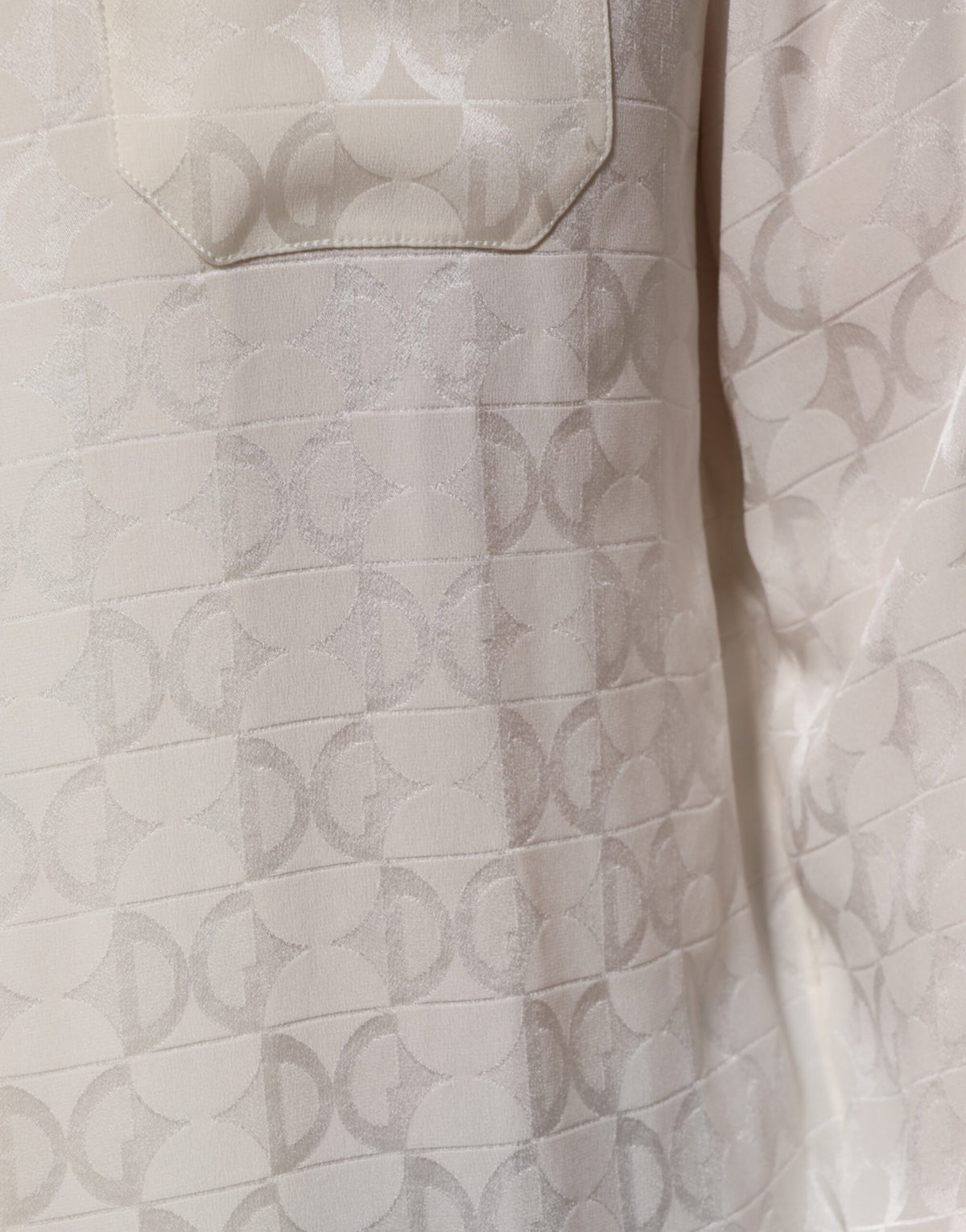 Dolce & Gabbana White Silk DG Logo Print Long Sleeves Men's Shirt
