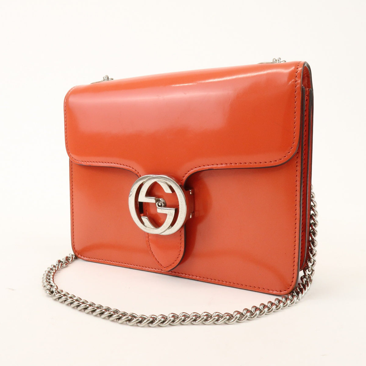 Gucci Interlocking Patent Orange Patent_Leather Shoulder Bag Bag (Pre-Owned)