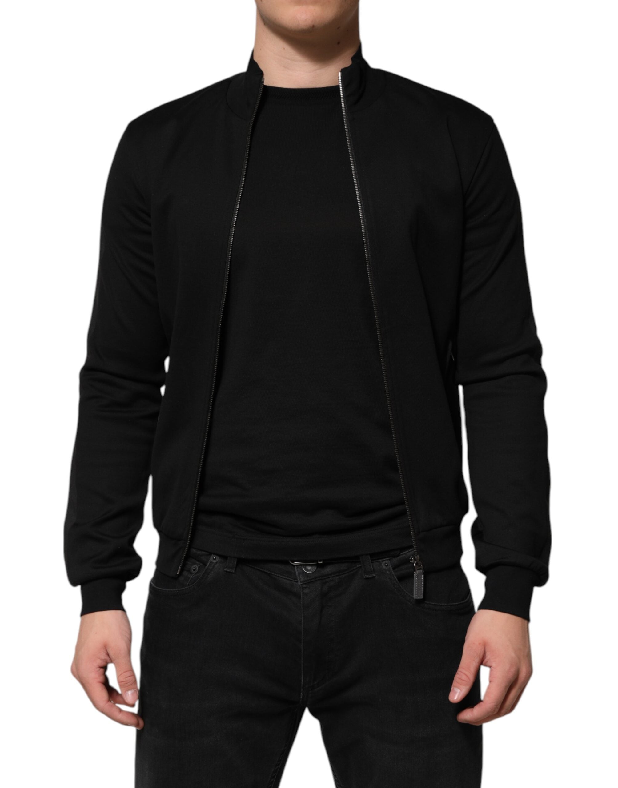 Dolce & Gabbana Black Cotton Logo Full Zip Men Bomber Men's Jacket
