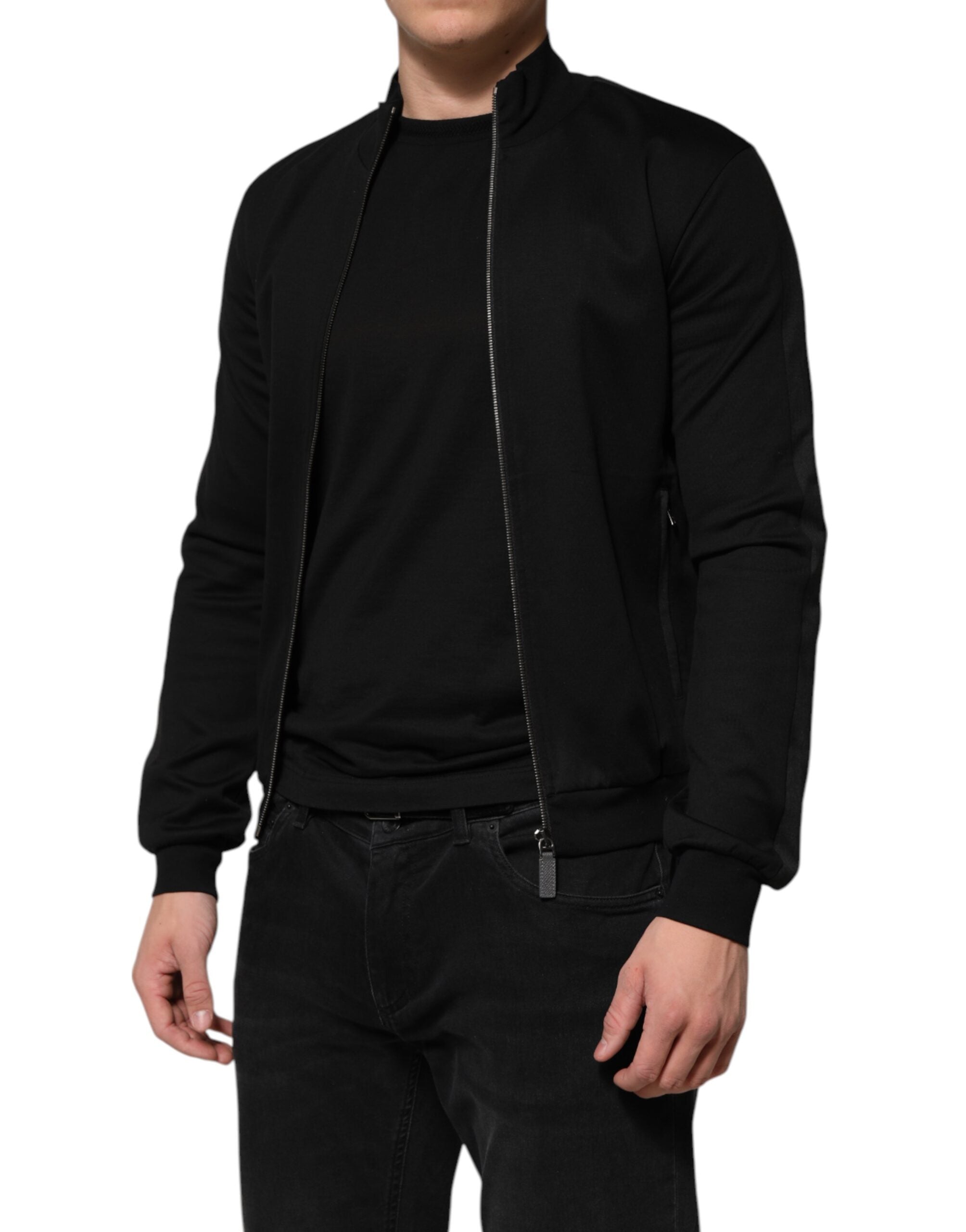 Dolce & Gabbana Black Cotton Logo Full Zip Men Bomber Men's Jacket
