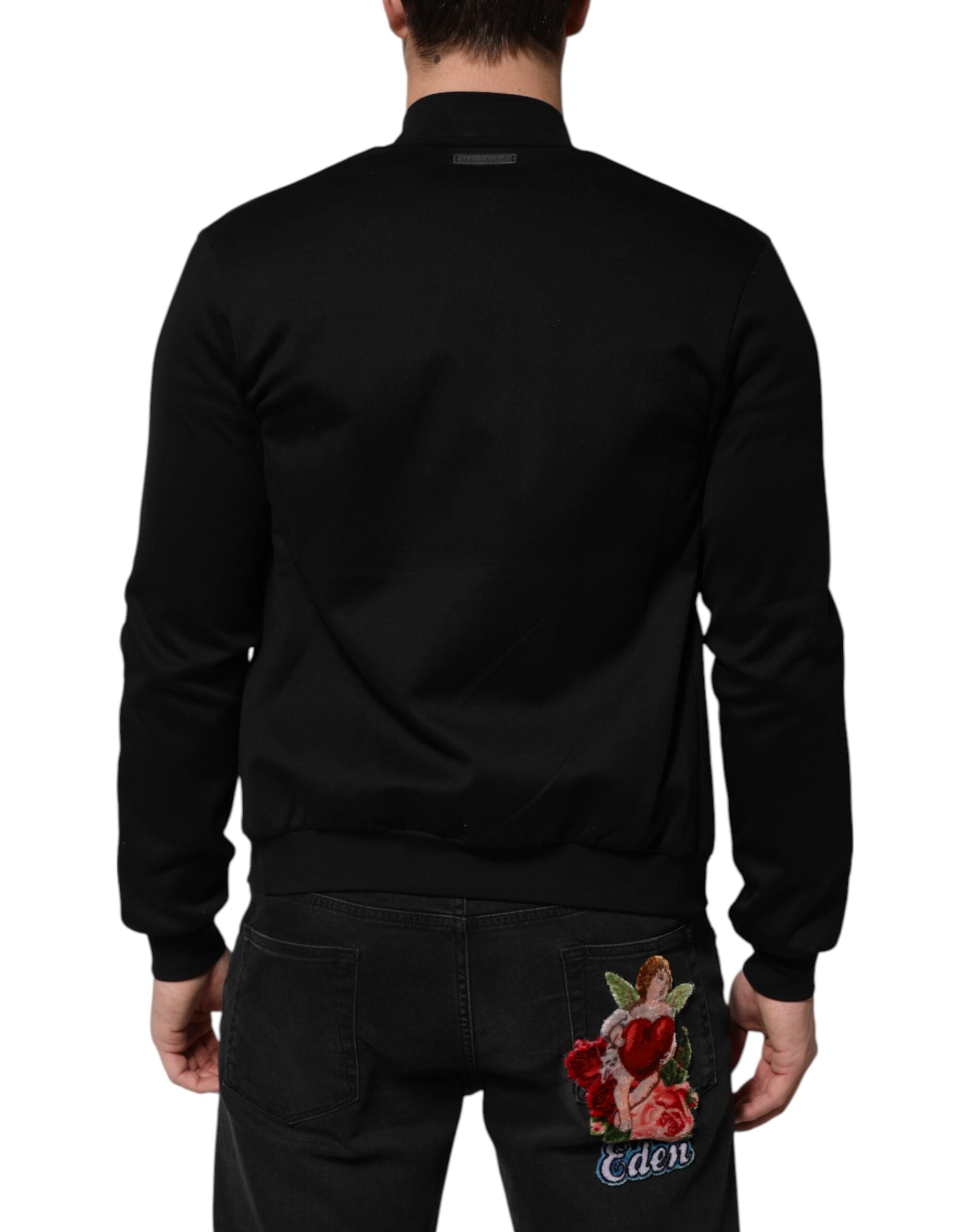Dolce & Gabbana Black Cotton Logo Full Zip Men Bomber Men's Jacket