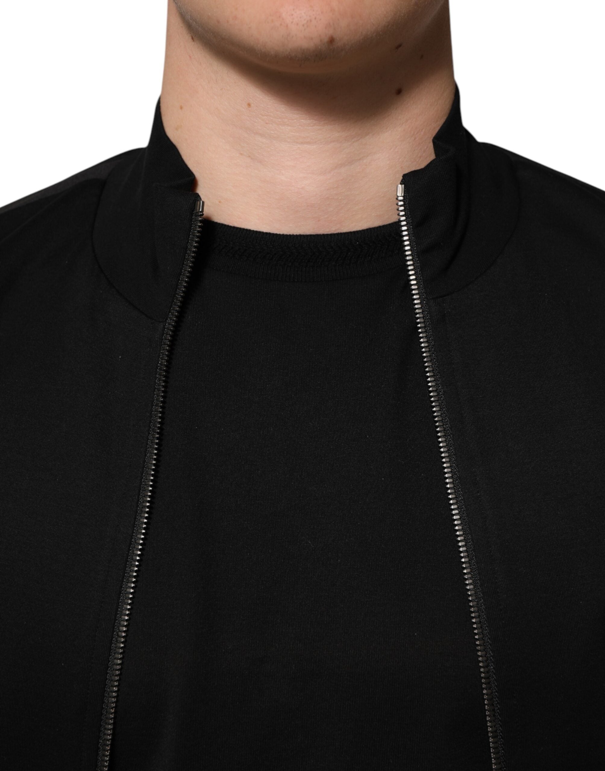Dolce & Gabbana Black Cotton Logo Full Zip Men Bomber Men's Jacket
