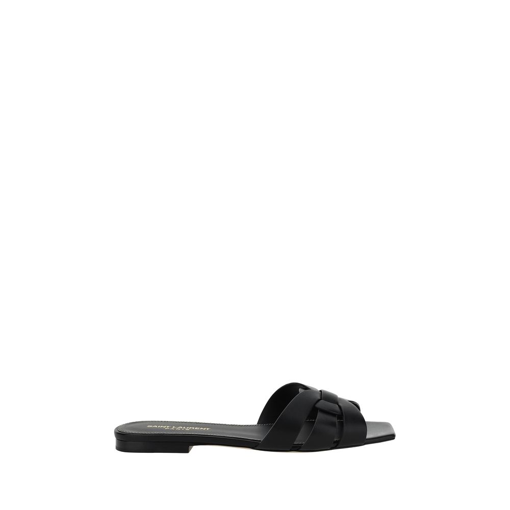 Saint Laurent Black Calf Leather Bos Taurus Strap-On Women's Sandals