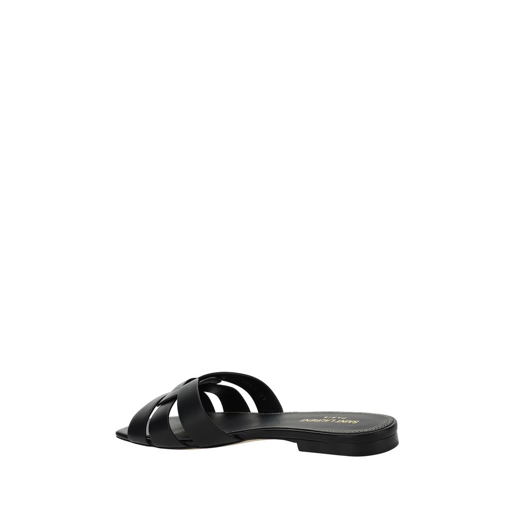 Saint Laurent Black Calf Leather Bos Taurus Strap-On Women's Sandals