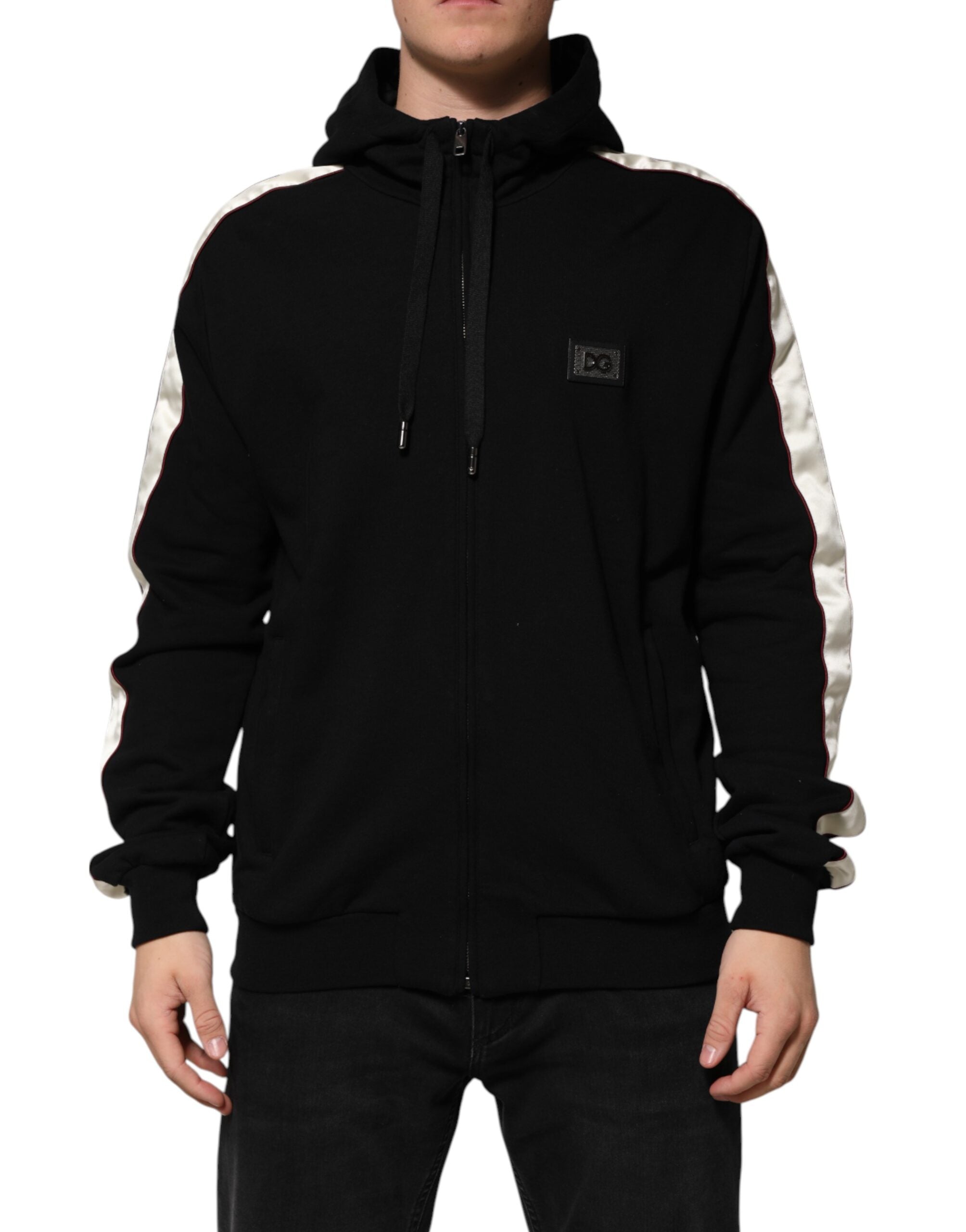 Dolce & Gabbana Black Cotton Plaque Track Cardigan Men's Sweater (Pre-Owned)
