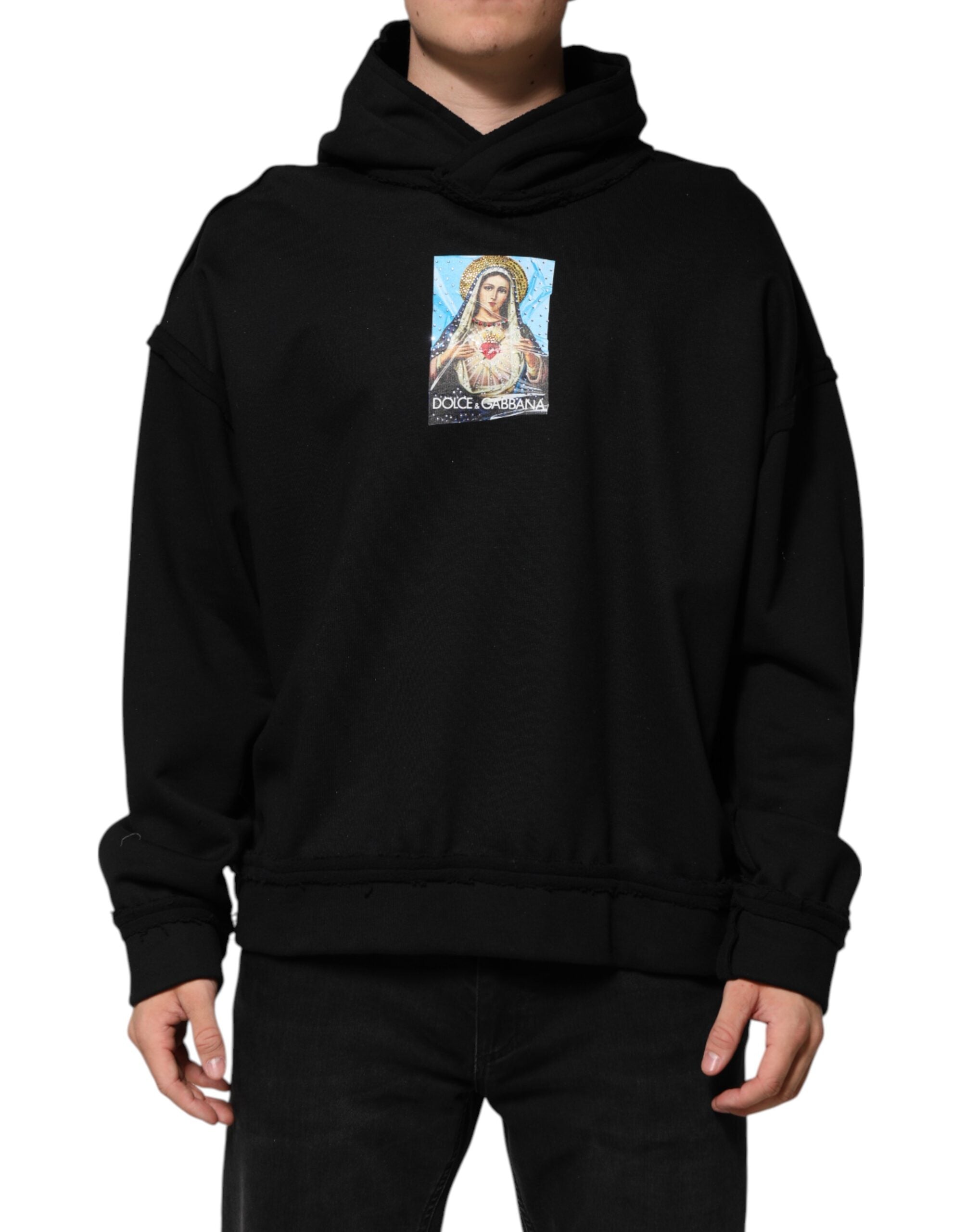 Dolce & Gabbana Black Printed Hoodie Crystal Embellished Men's Jacket