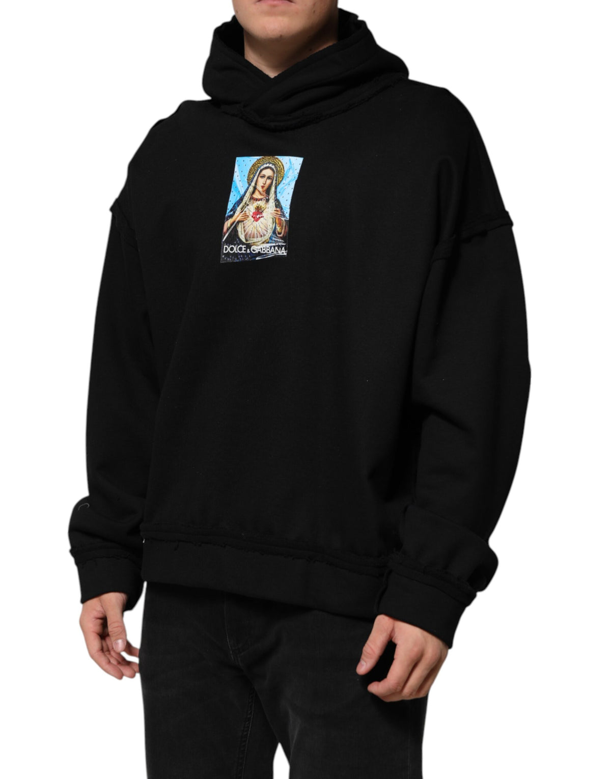 Dolce & Gabbana Black Printed Hoodie Crystal Embellished Men's Jacket