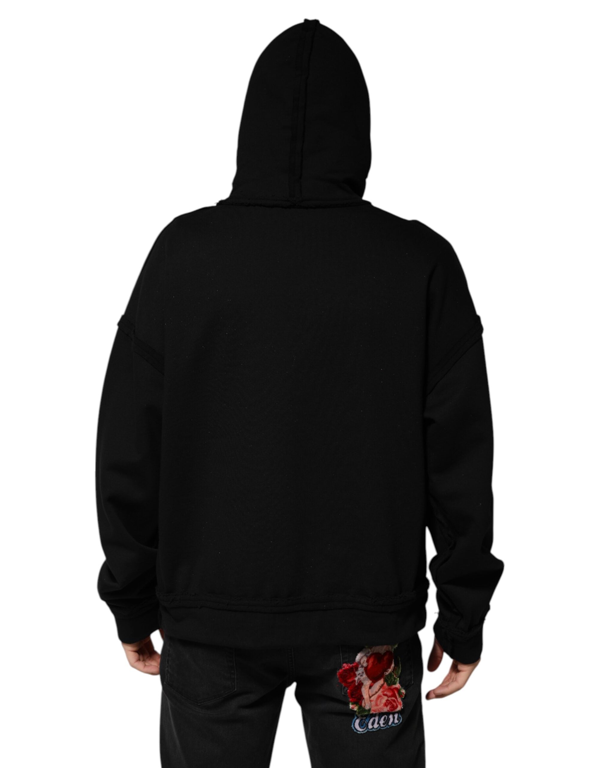Dolce & Gabbana Black Printed Hoodie Crystal Embellished Men's Jacket