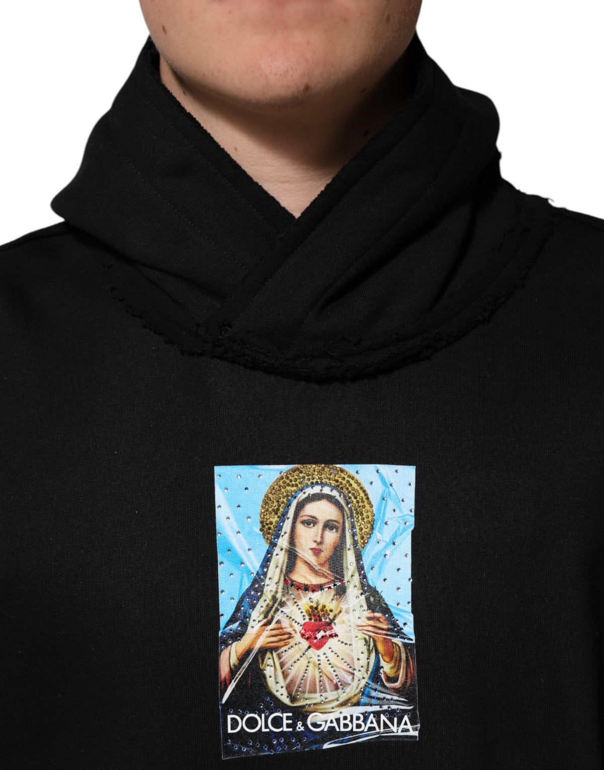 Dolce & Gabbana Black Printed Hoodie Crystal Embellished Men's Jacket