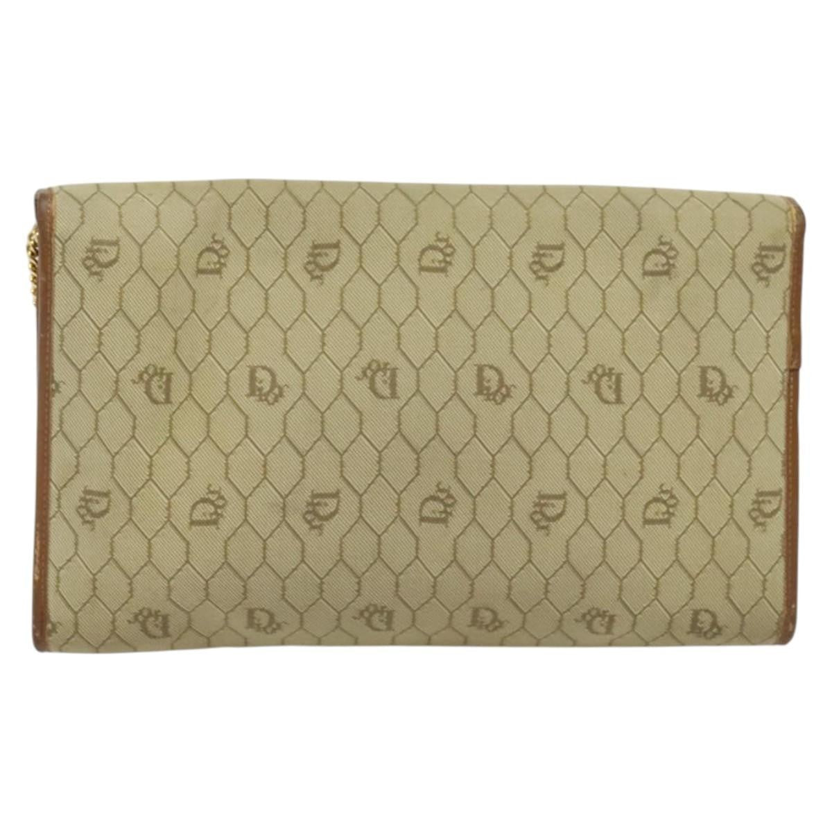 Christian Dior Vintage Honeycomb Chain Canvas Beige Canvas Bag (Pre-Owned)