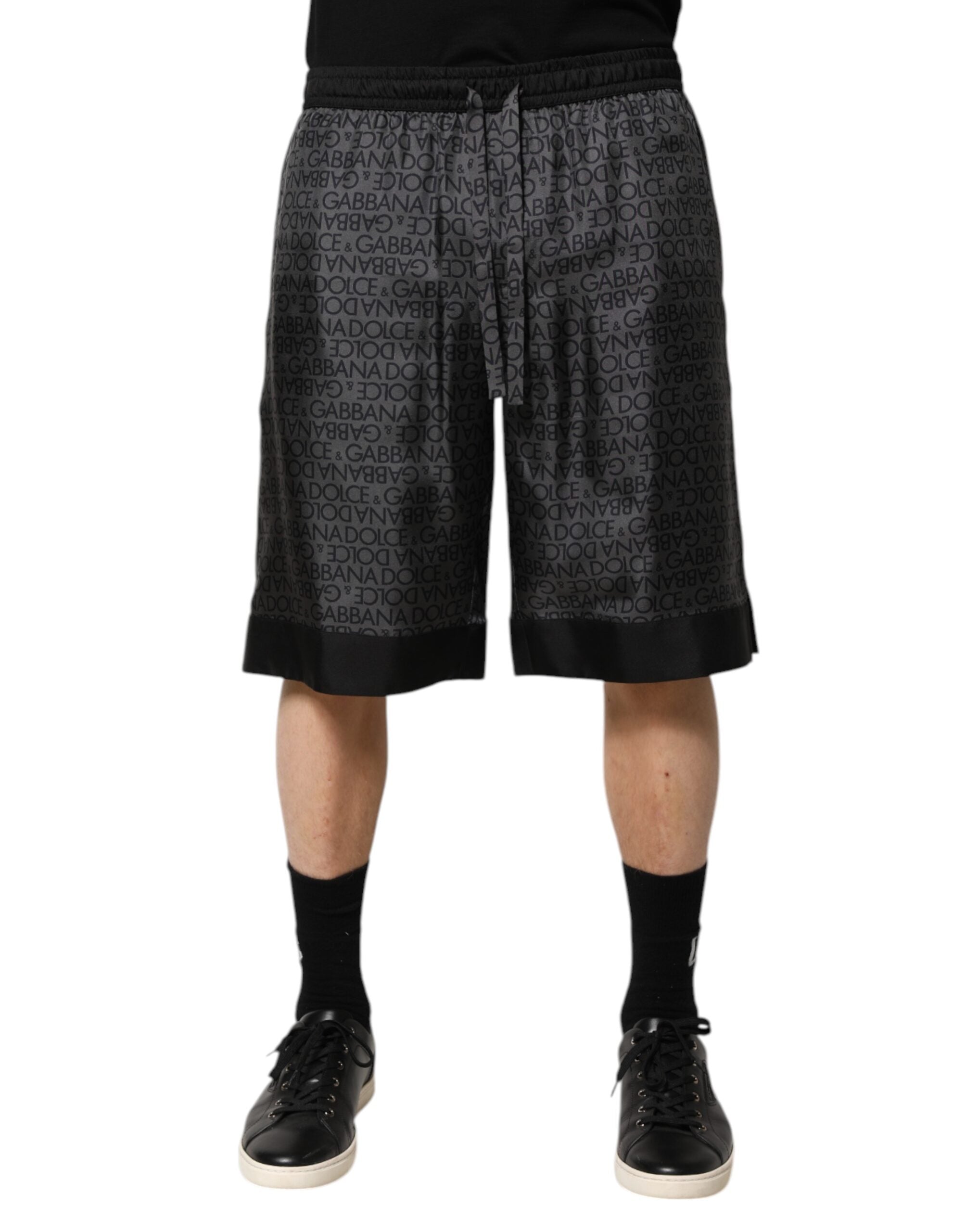 Dolce & Gabbana Gray Black Silk DG Logo Men Bermuda Men's Shorts