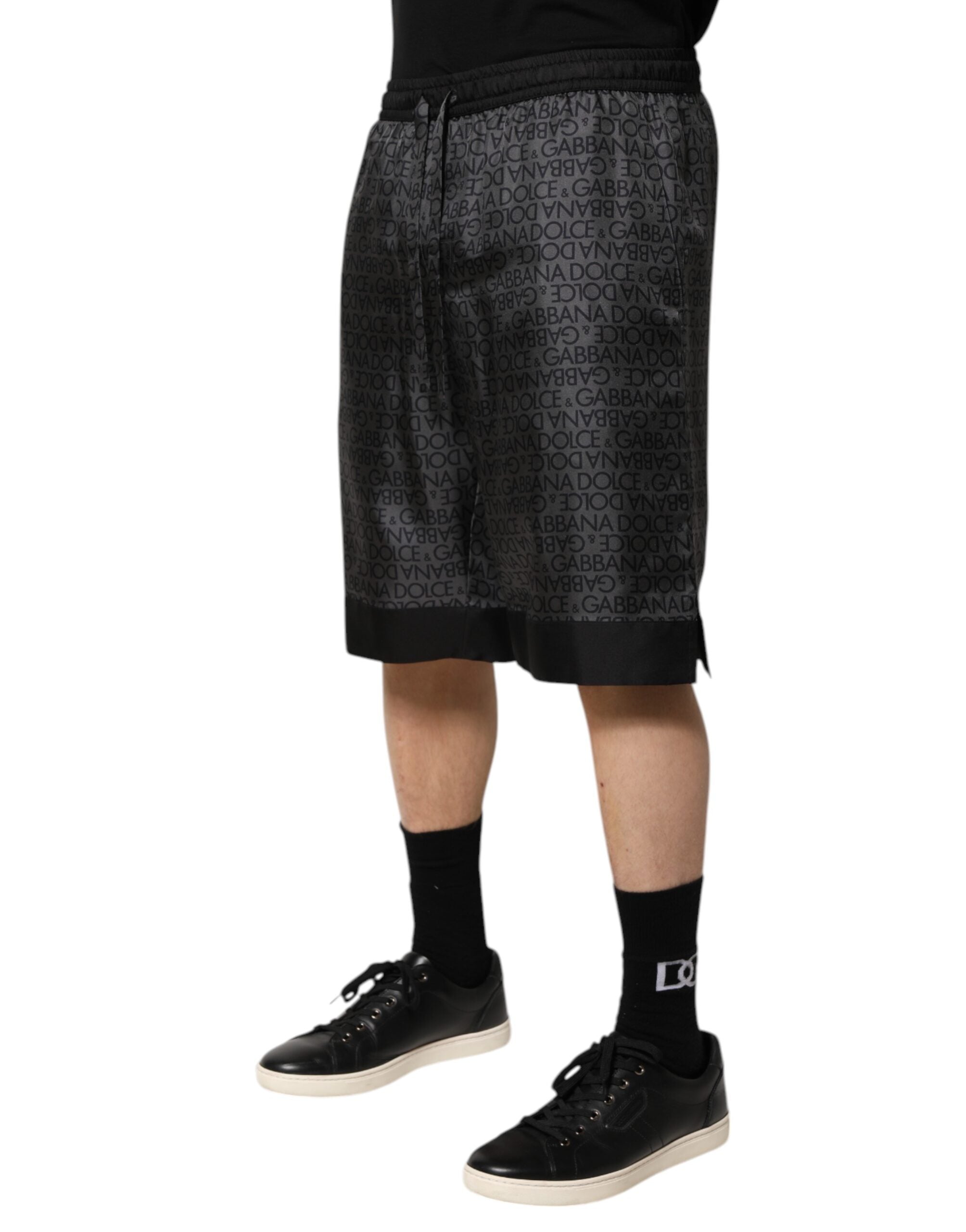 Dolce & Gabbana Gray Black Silk DG Logo Men Bermuda Men's Shorts