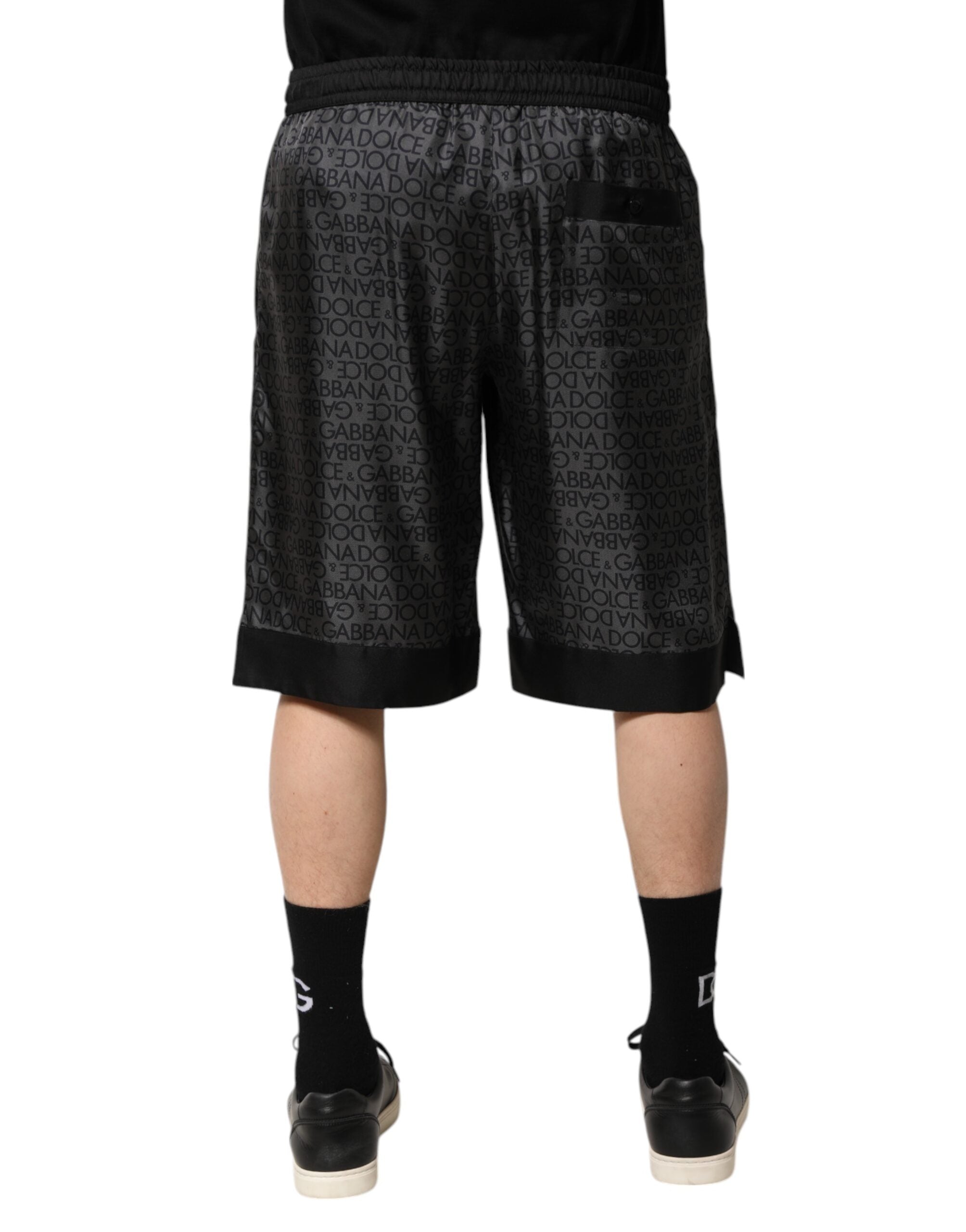 Dolce & Gabbana Gray Black Silk DG Logo Men Bermuda Men's Shorts