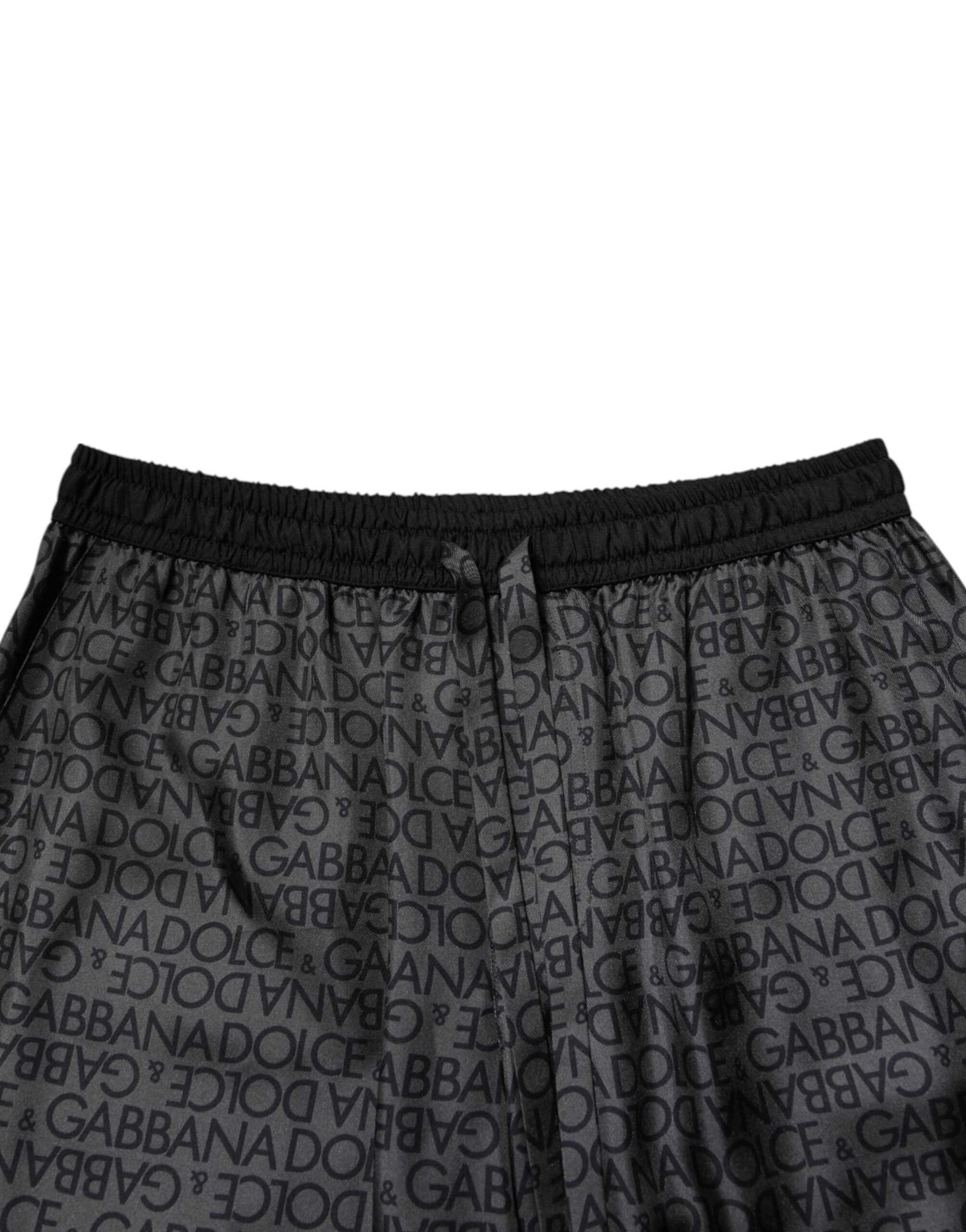 Dolce & Gabbana Gray Black Silk DG Logo Men Bermuda Men's Shorts