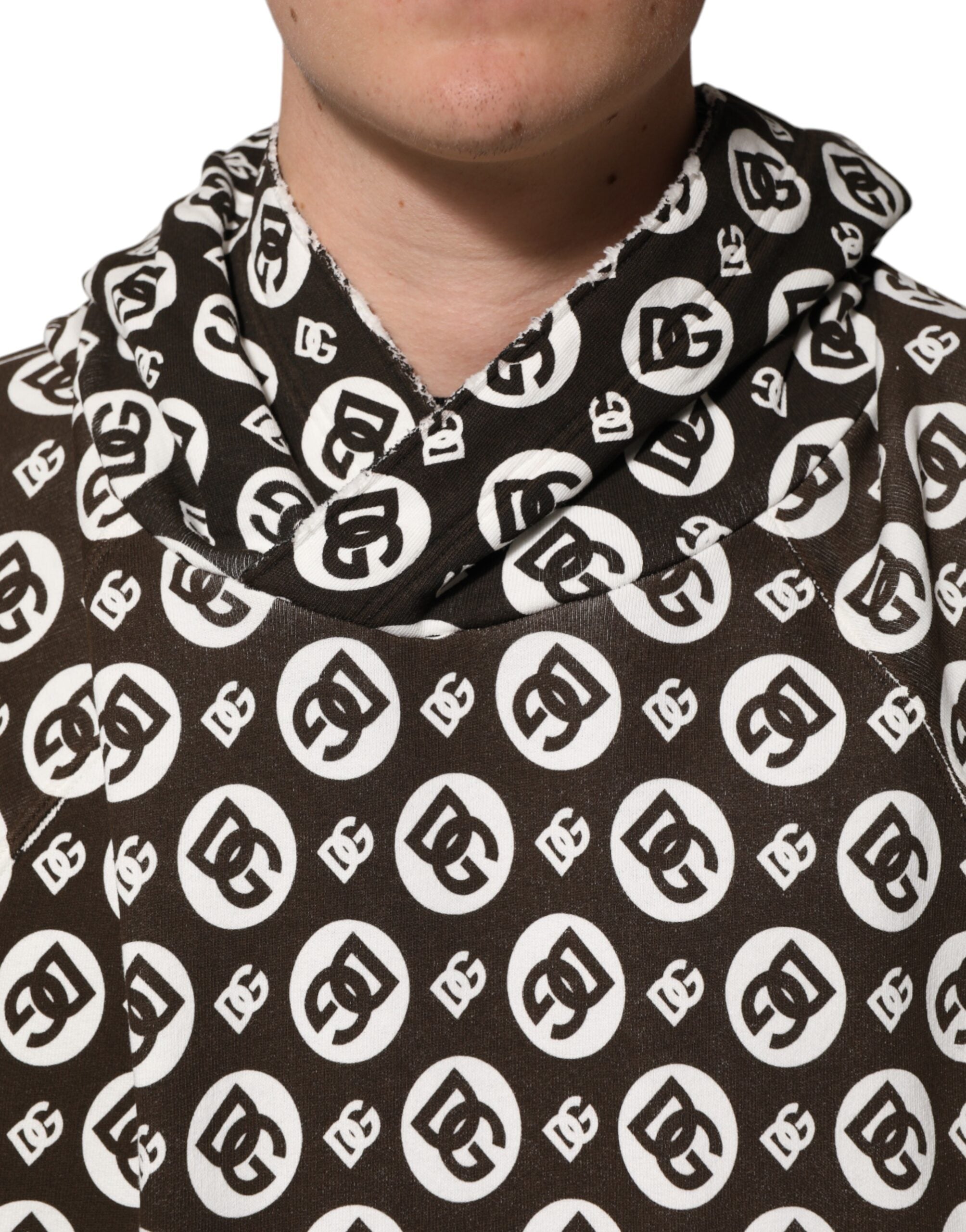 Dolce & Gabbana Brown White DG Logo Short Hoodie Men's Sweater