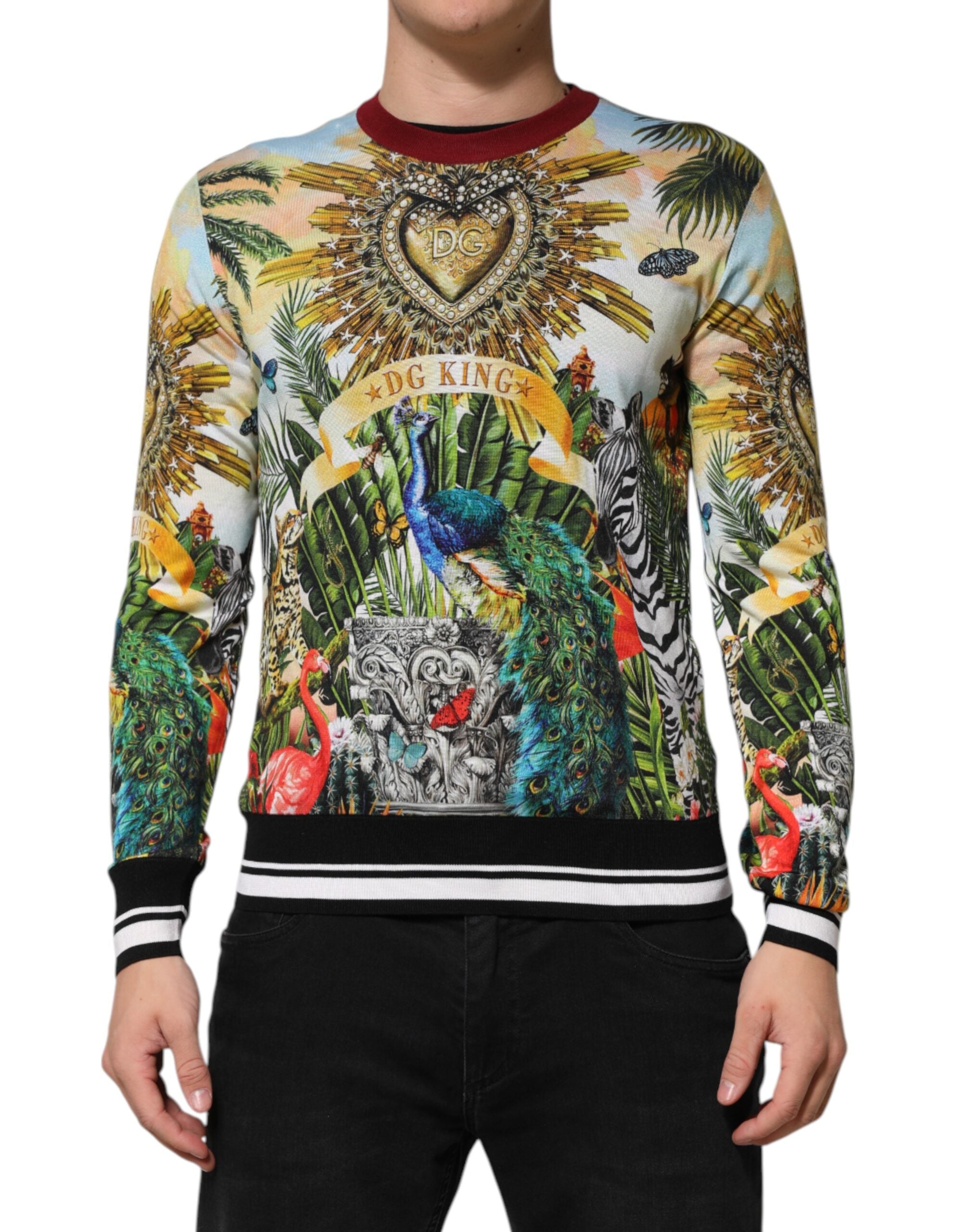 Dolce & Gabbana Tropical Heart Crown Silk Pullover Men's Sweater