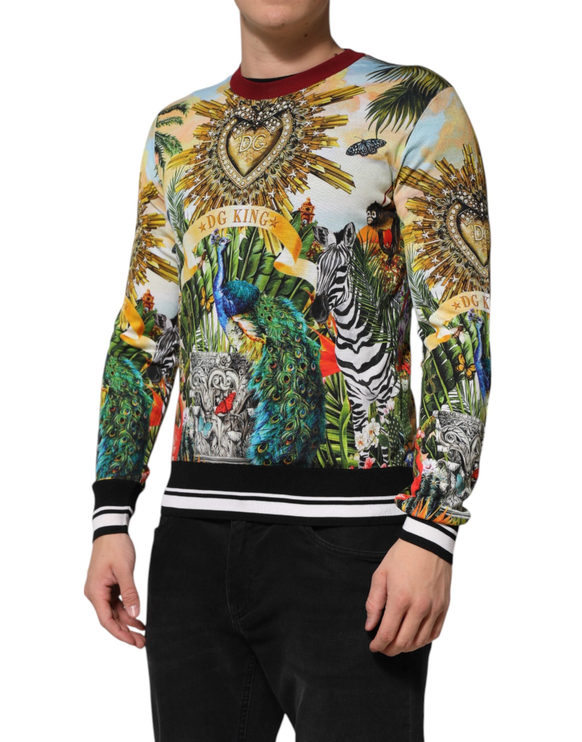 Dolce & Gabbana Tropical Heart Crown Silk Pullover Men's Sweater