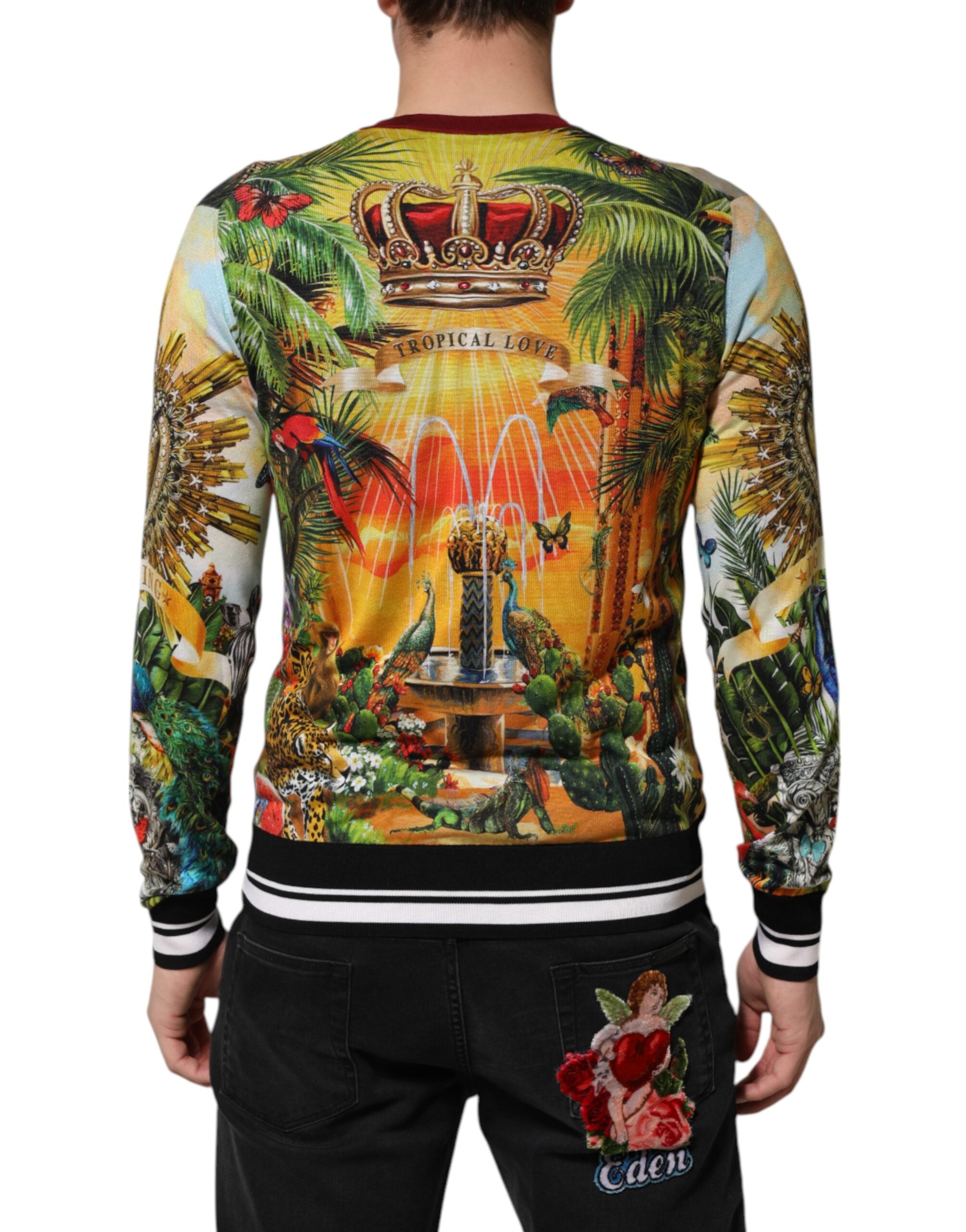Dolce & Gabbana Tropical Heart Crown Silk Pullover Men's Sweater