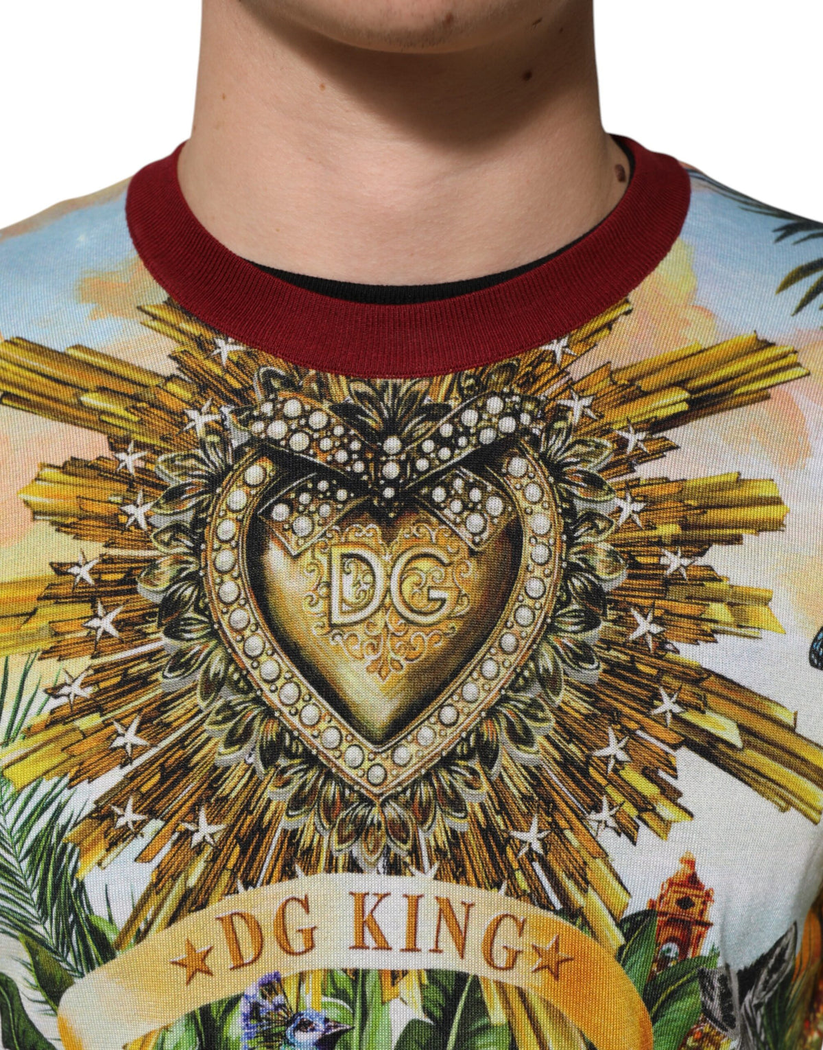 Dolce & Gabbana Tropical Heart Crown Silk Pullover Men's Sweater