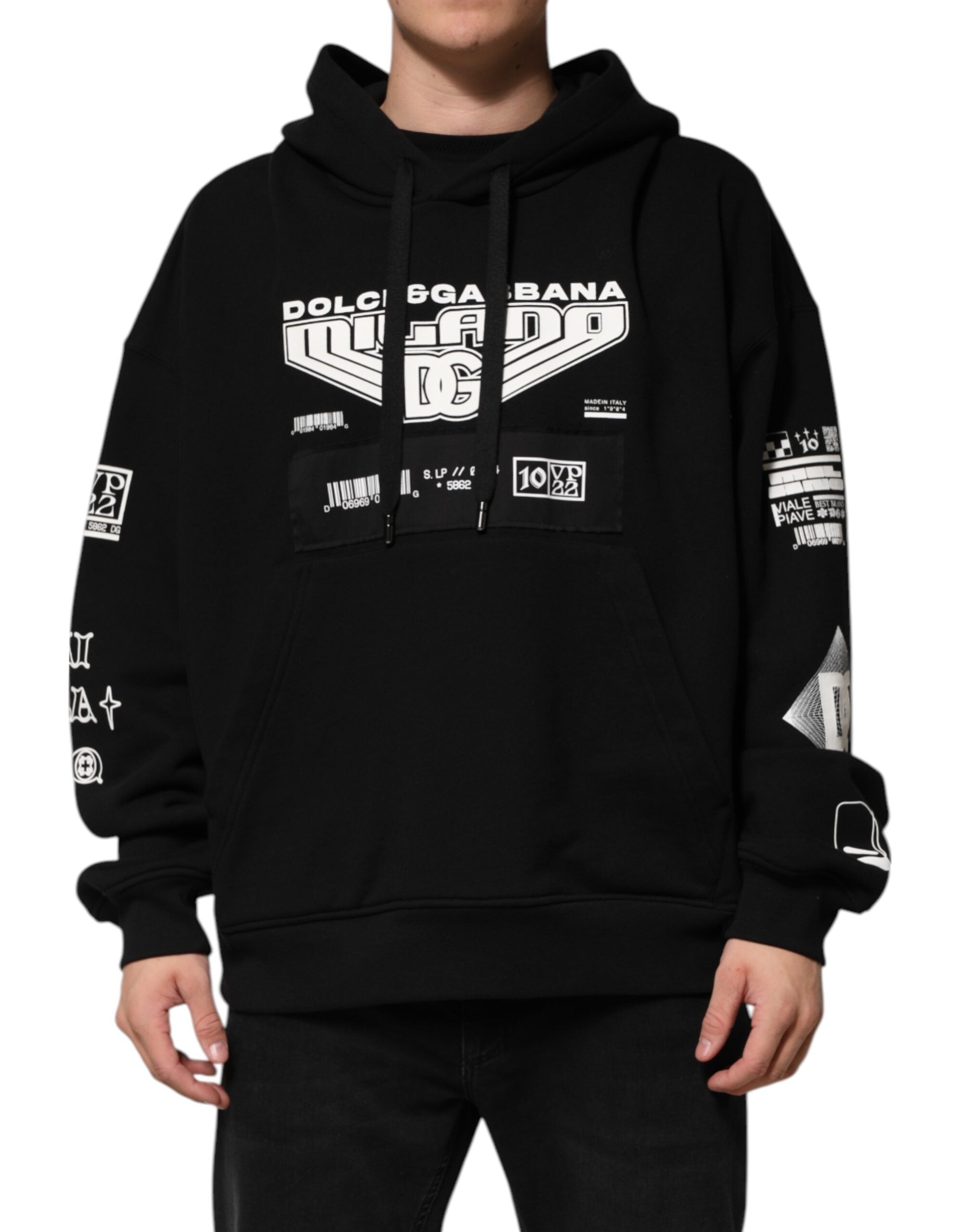 Dolce & Gabbana Black Cotton DG Milano Logo Print Hoodie Men's Sweater