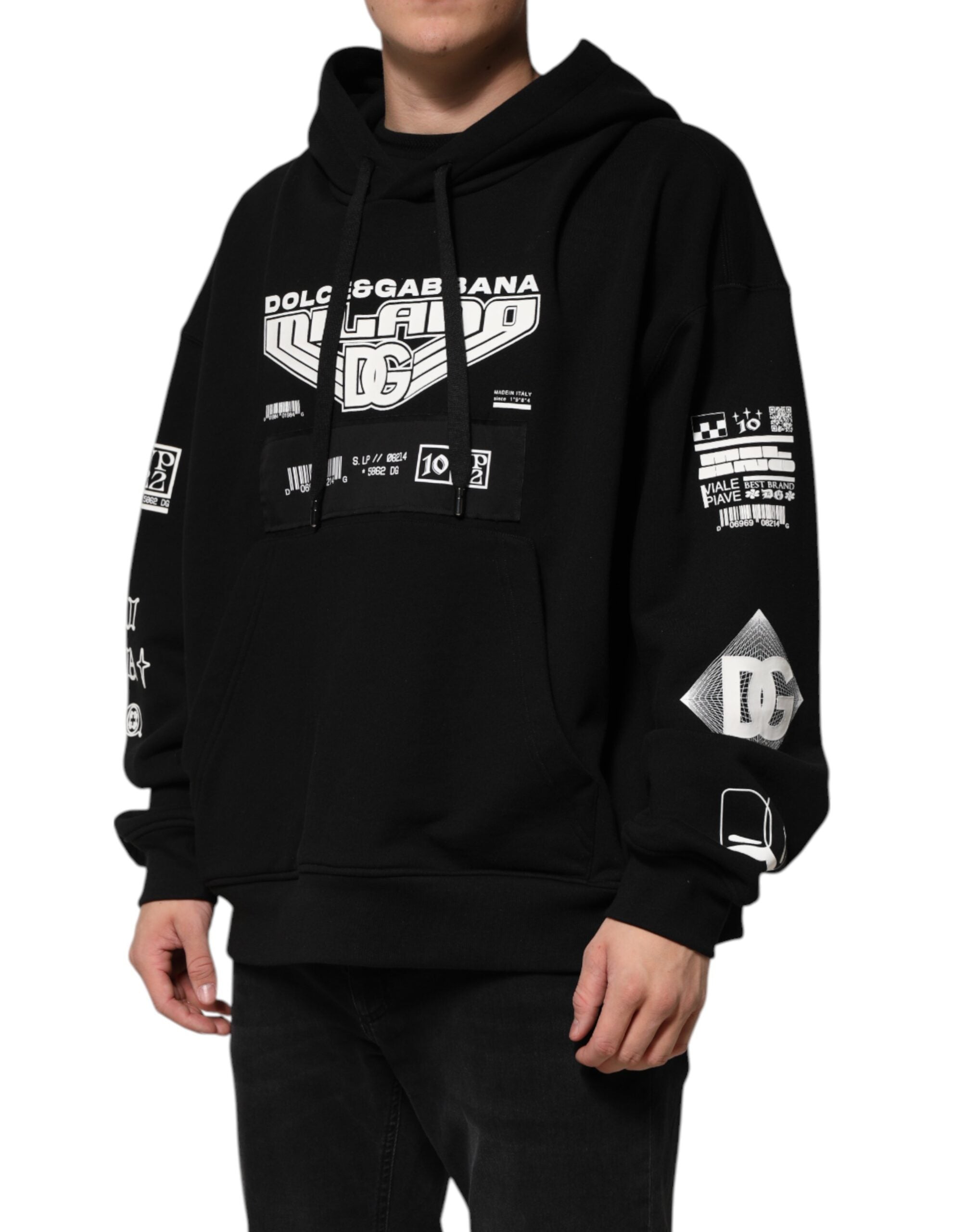 Dolce & Gabbana Black Cotton DG Milano Logo Print Hoodie Men's Sweater