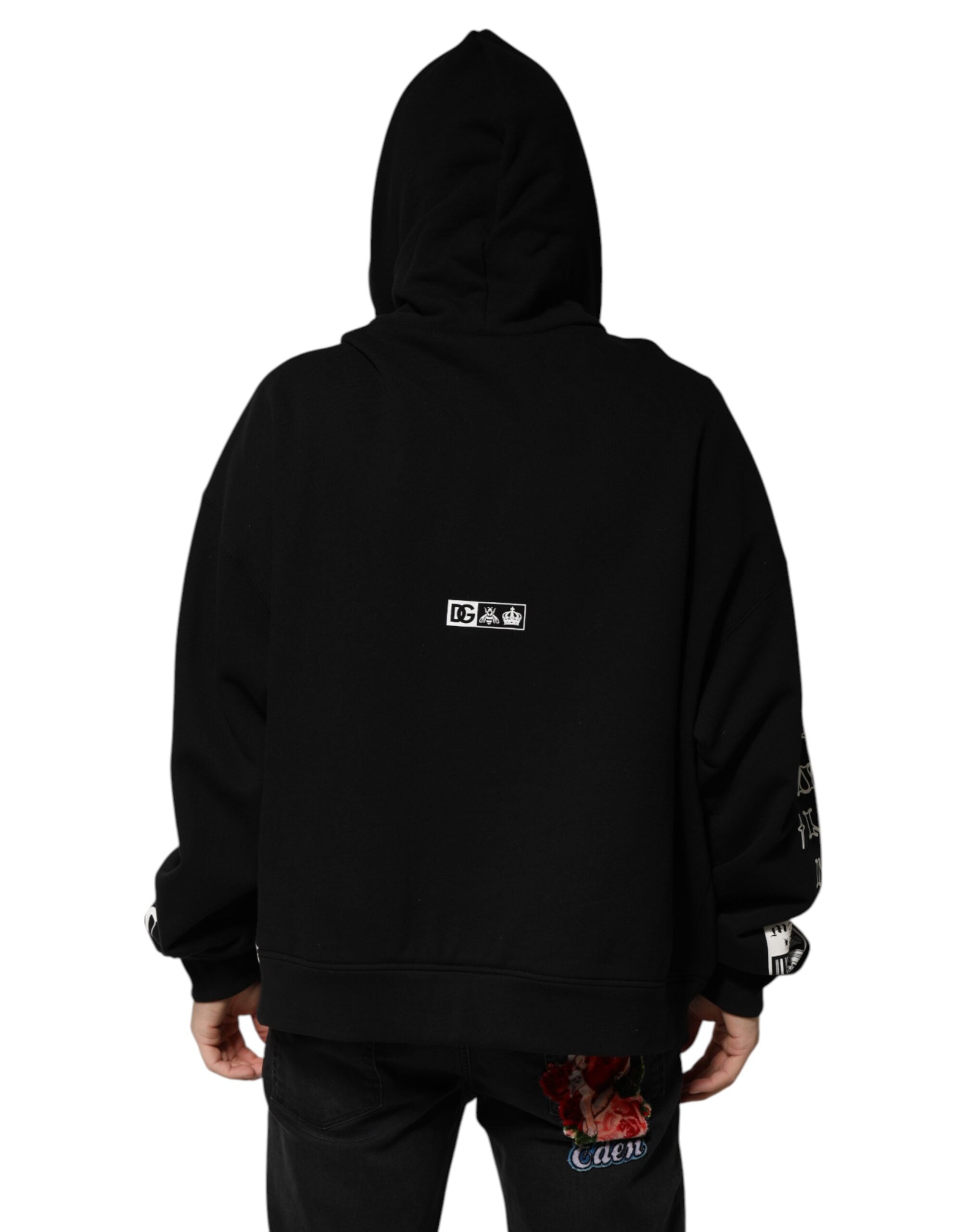 Dolce & Gabbana Black Cotton DG Milano Logo Print Hoodie Men's Sweater