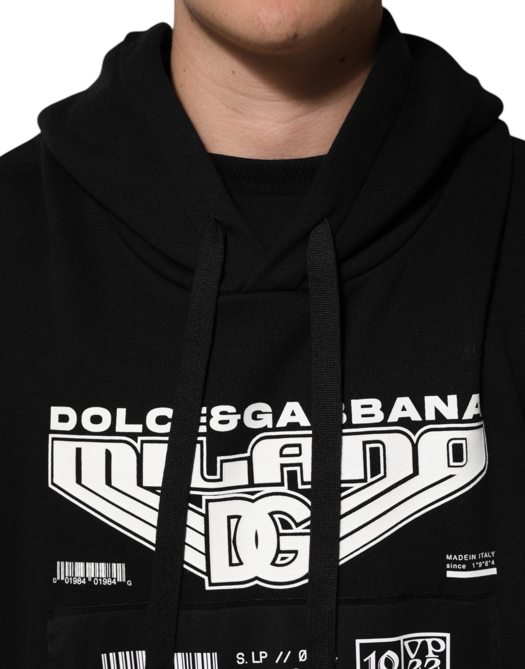 Dolce & Gabbana Black Cotton DG Milano Logo Print Hoodie Men's Sweater