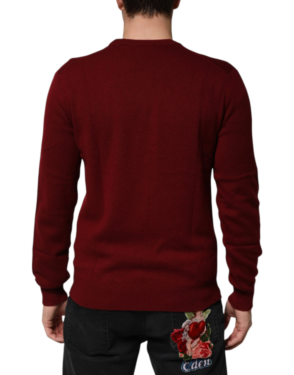 Dolce & Gabbana Burgundy Cashmere Lion Crest Pullover Men's Sweater