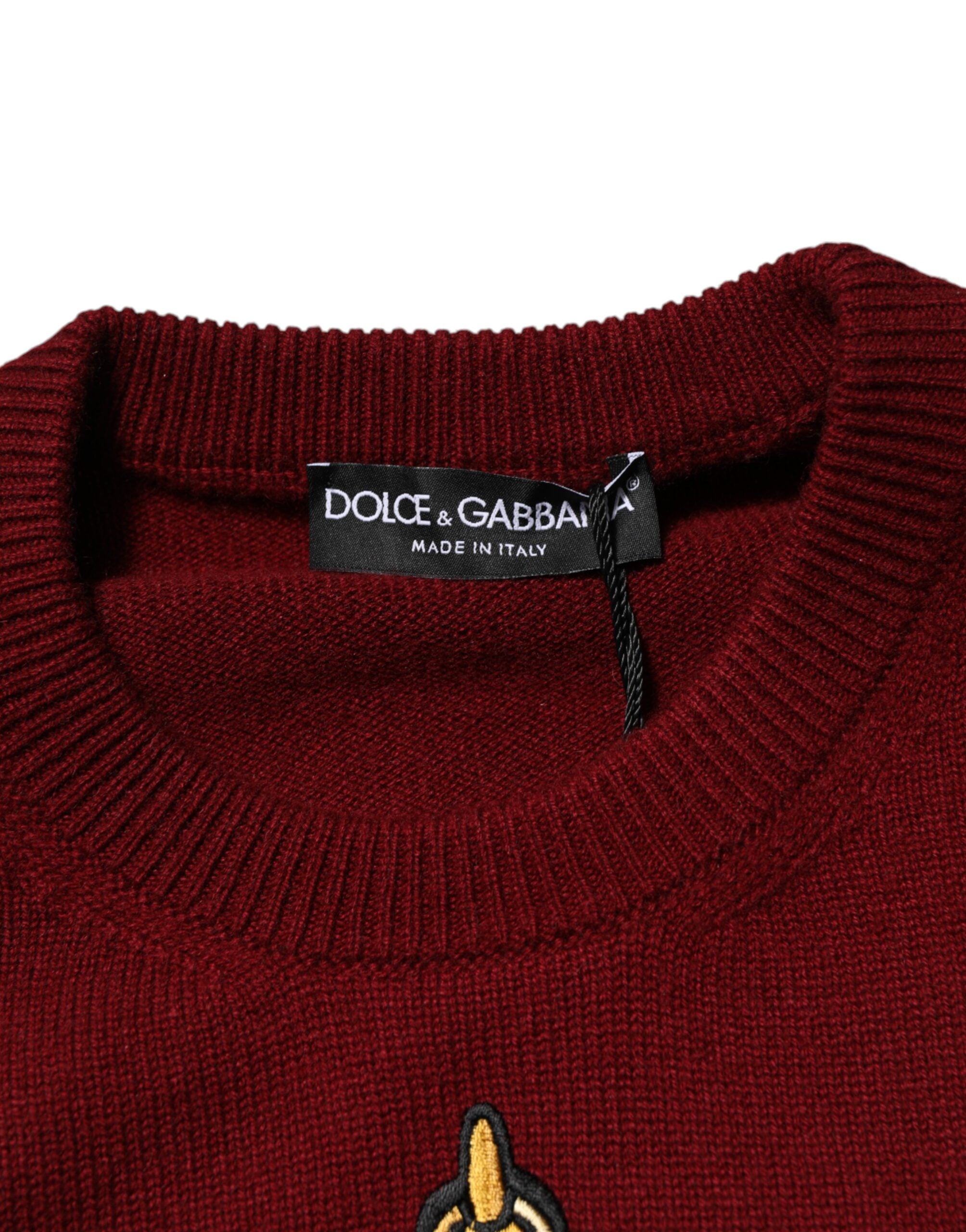 Dolce & Gabbana Burgundy Cashmere Lion Crest Pullover Men's Sweater