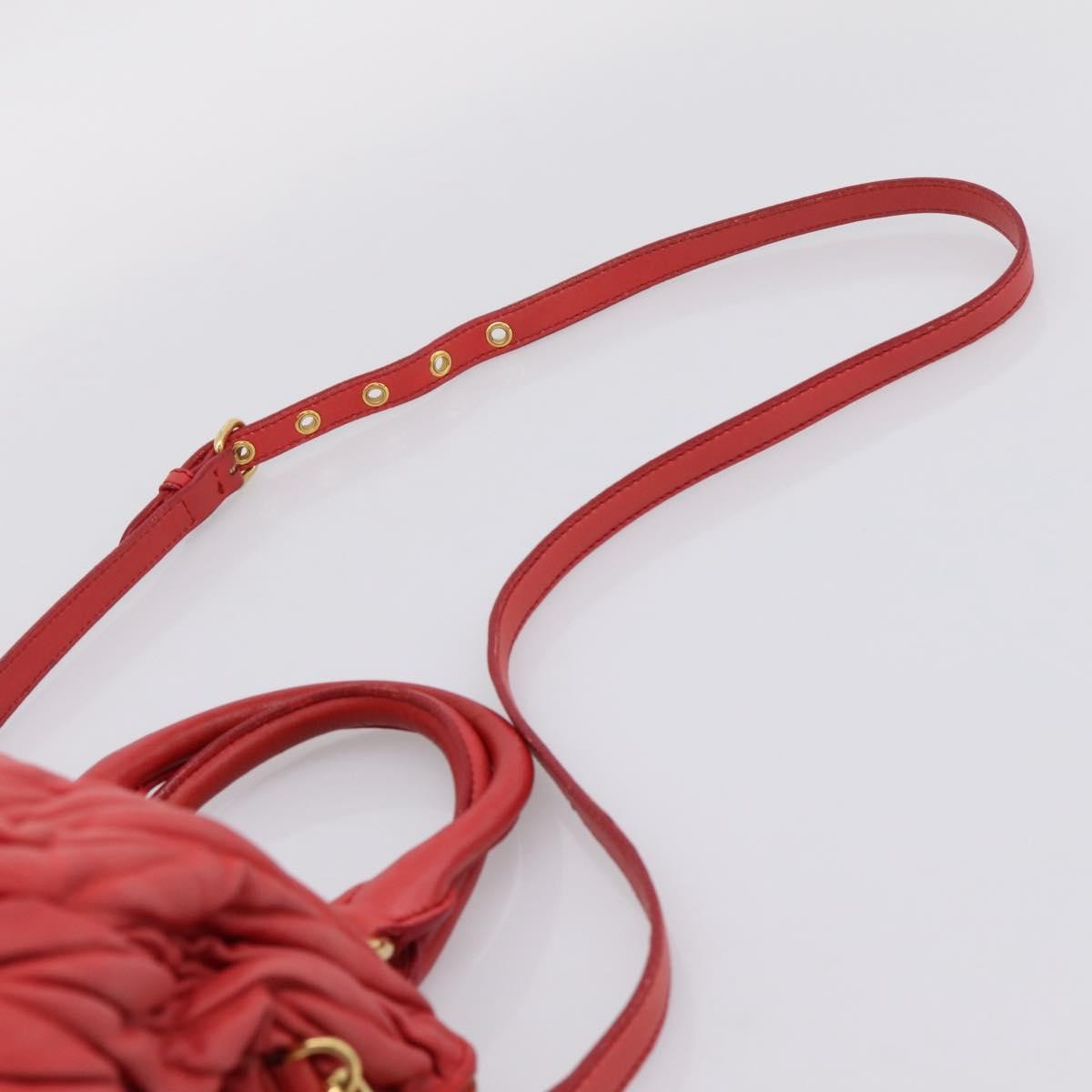Miu Miu Madras Bowler Matelasse Leather Red Leather Handbag (Pre-Owned)