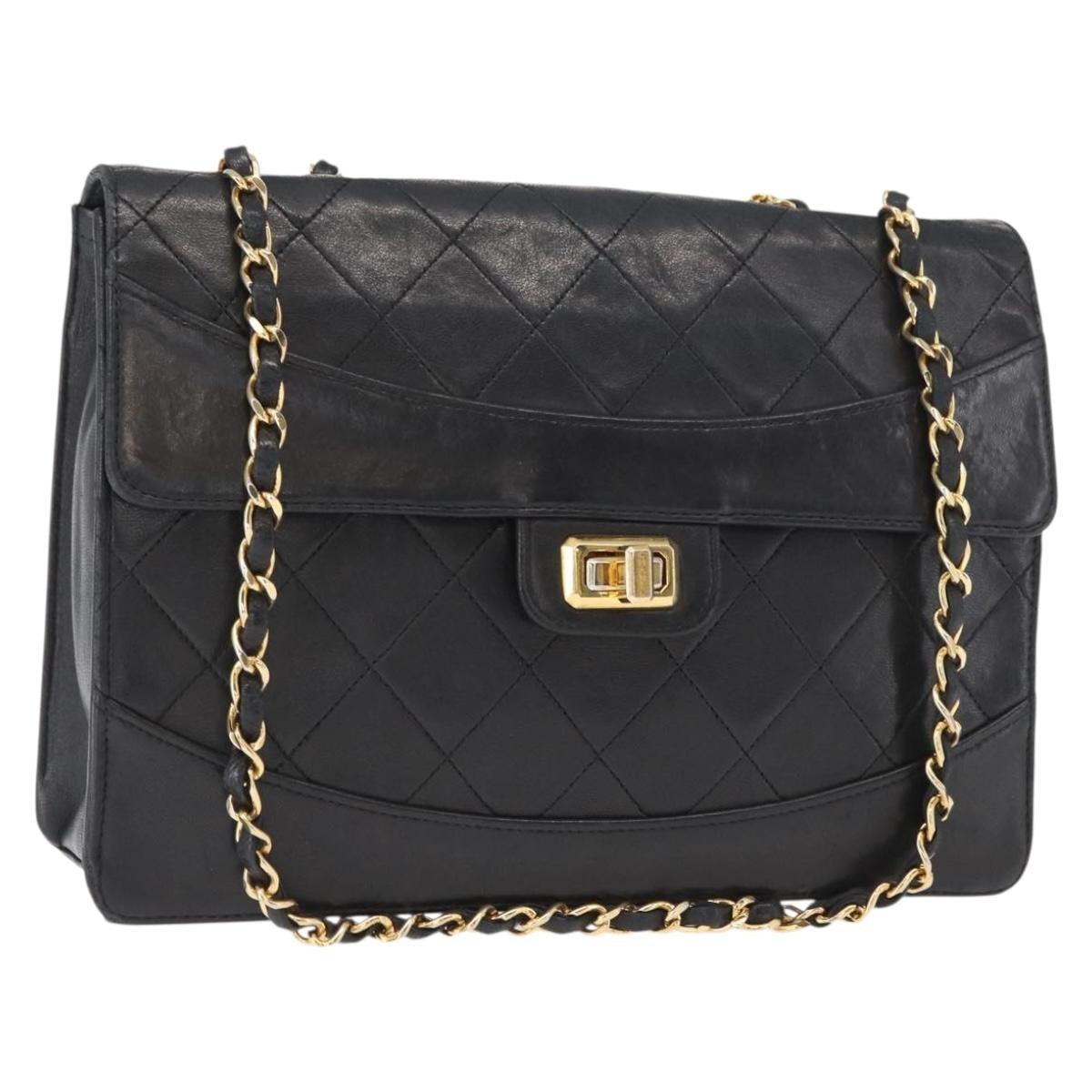 Chanel Vintage Mademoiselle Lock Trapezoid Flap Quilted Lambskin Black Leather Shoulder Bag Bag (Pre-Owned)