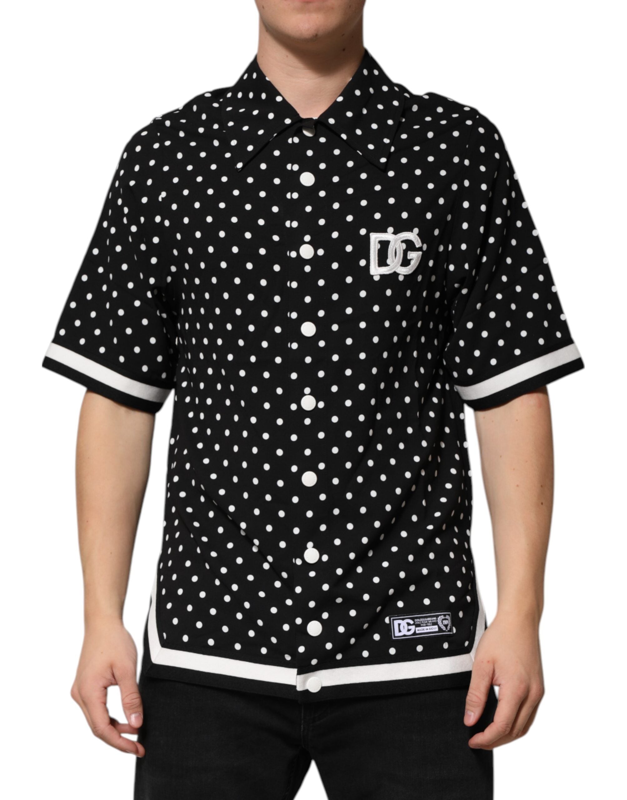 Dolce & Gabbana Black Polka Dot Short Sleeves Collared Polo Men's T-shirt
