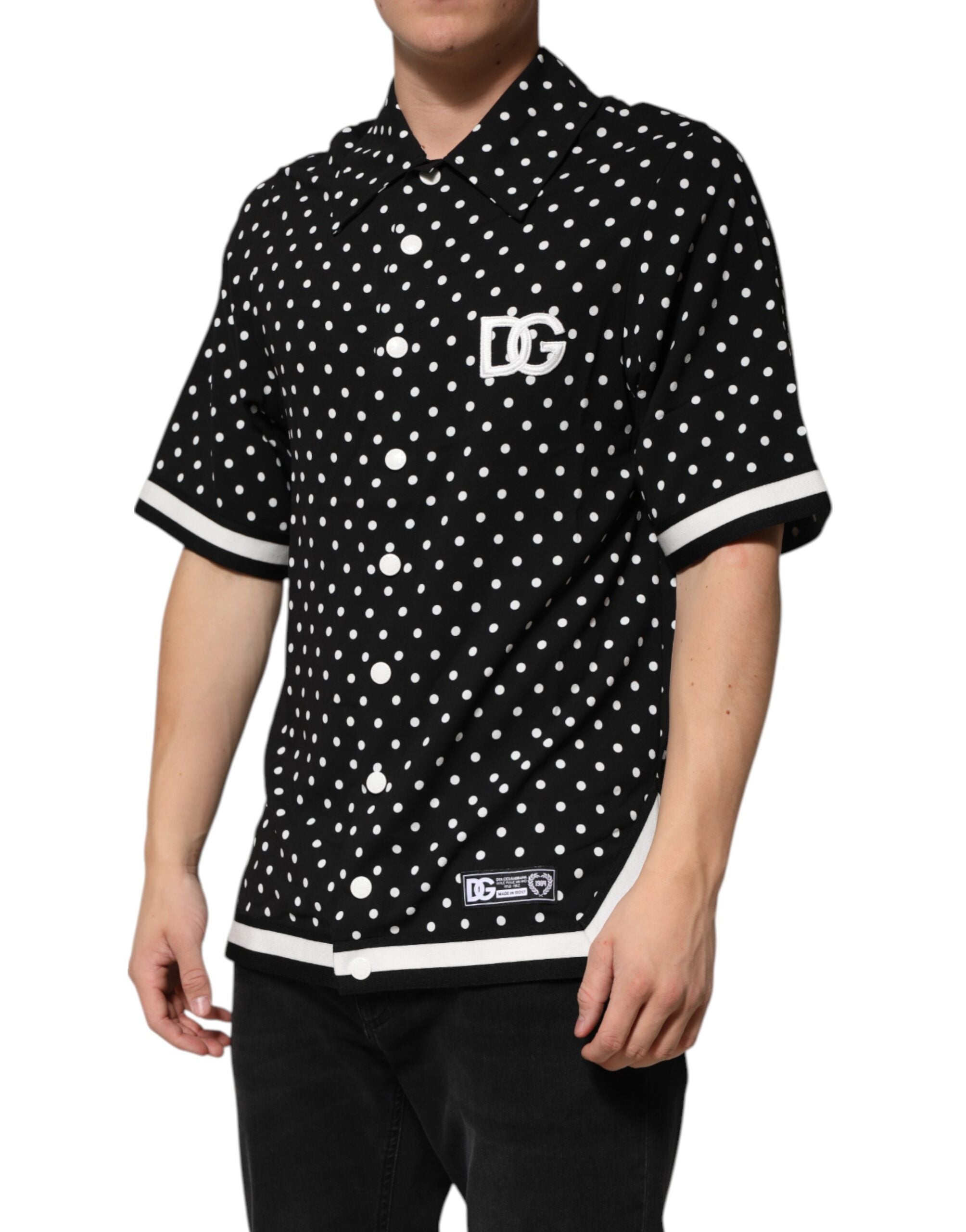 Dolce & Gabbana Black Polka Dot Short Sleeves Collared Polo Men's T-shirt