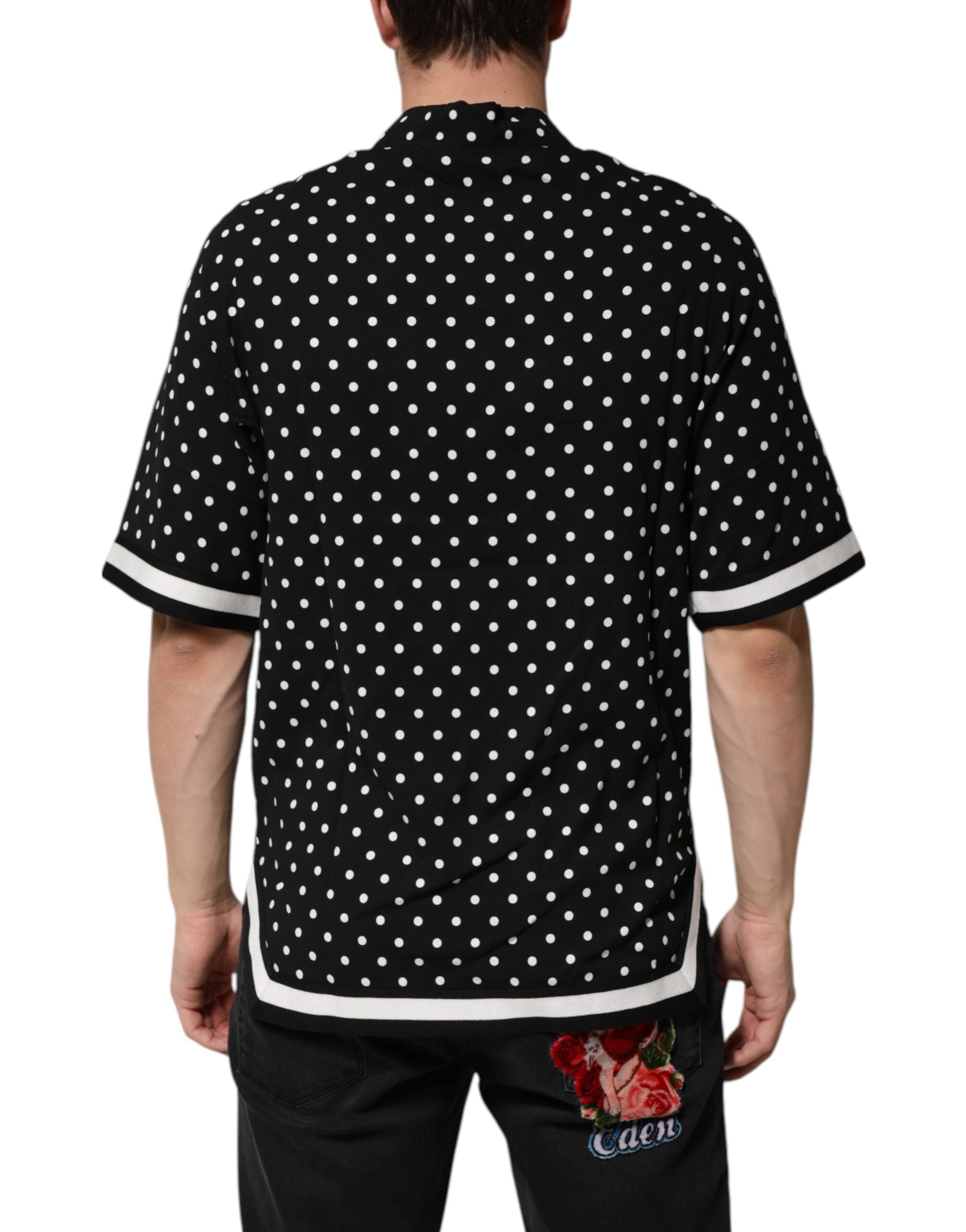 Dolce & Gabbana Black Polka Dot Short Sleeves Collared Polo Men's T-shirt