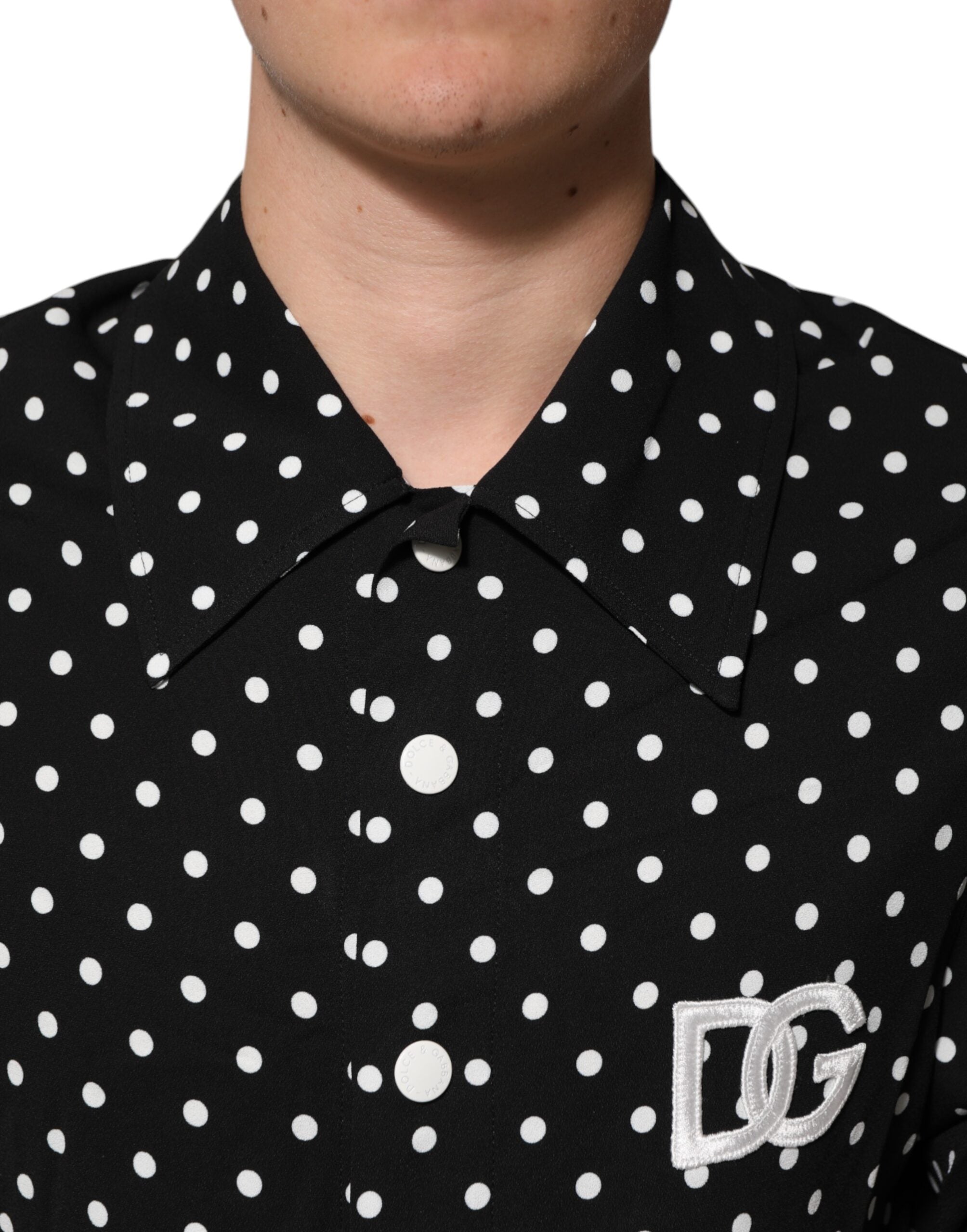 Dolce & Gabbana Black Polka Dot Short Sleeves Collared Polo Men's T-shirt