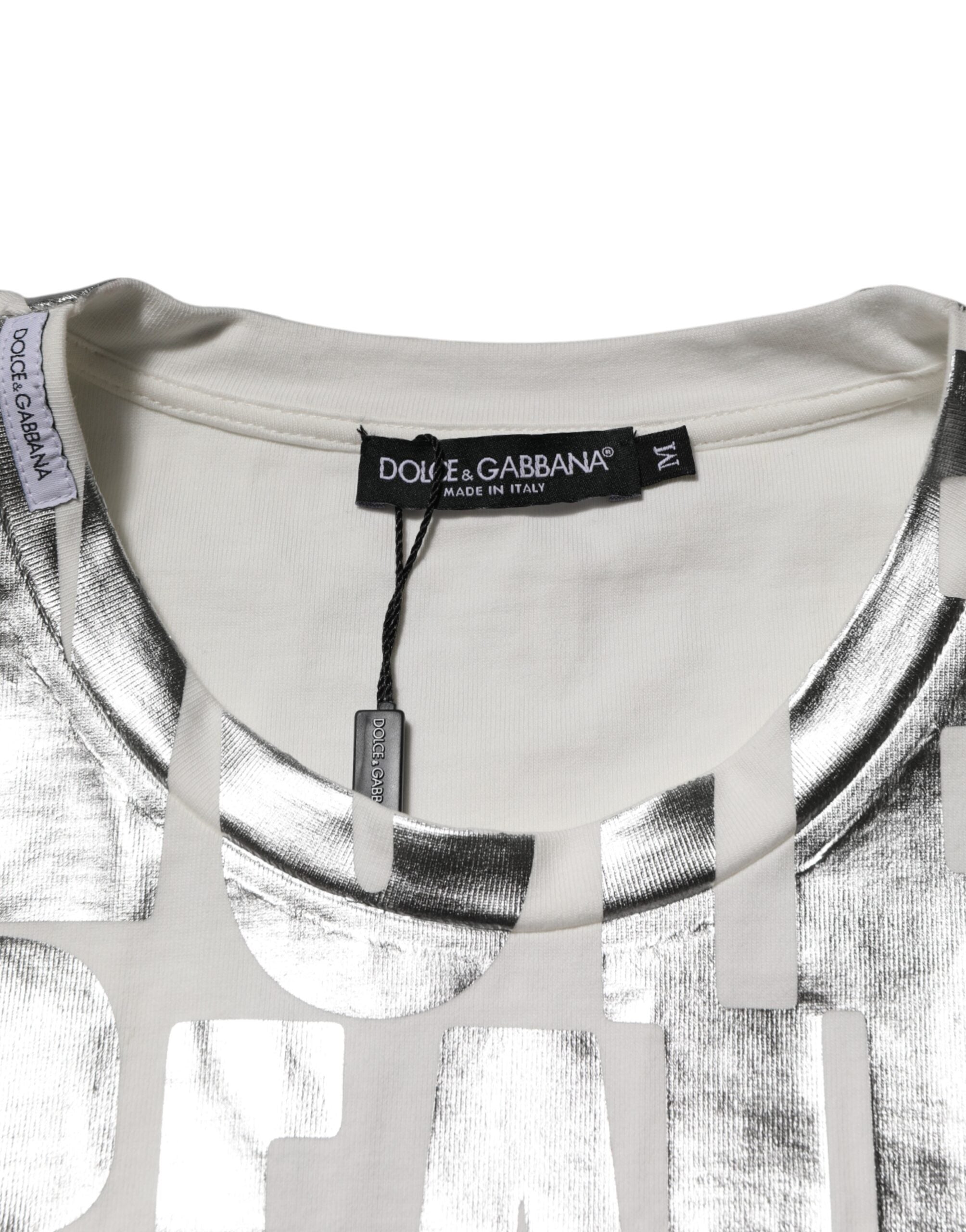 Dolce & Gabbana White Embossed Logo Cotton Crew Neck Men's Sweater (Pre-Owned)