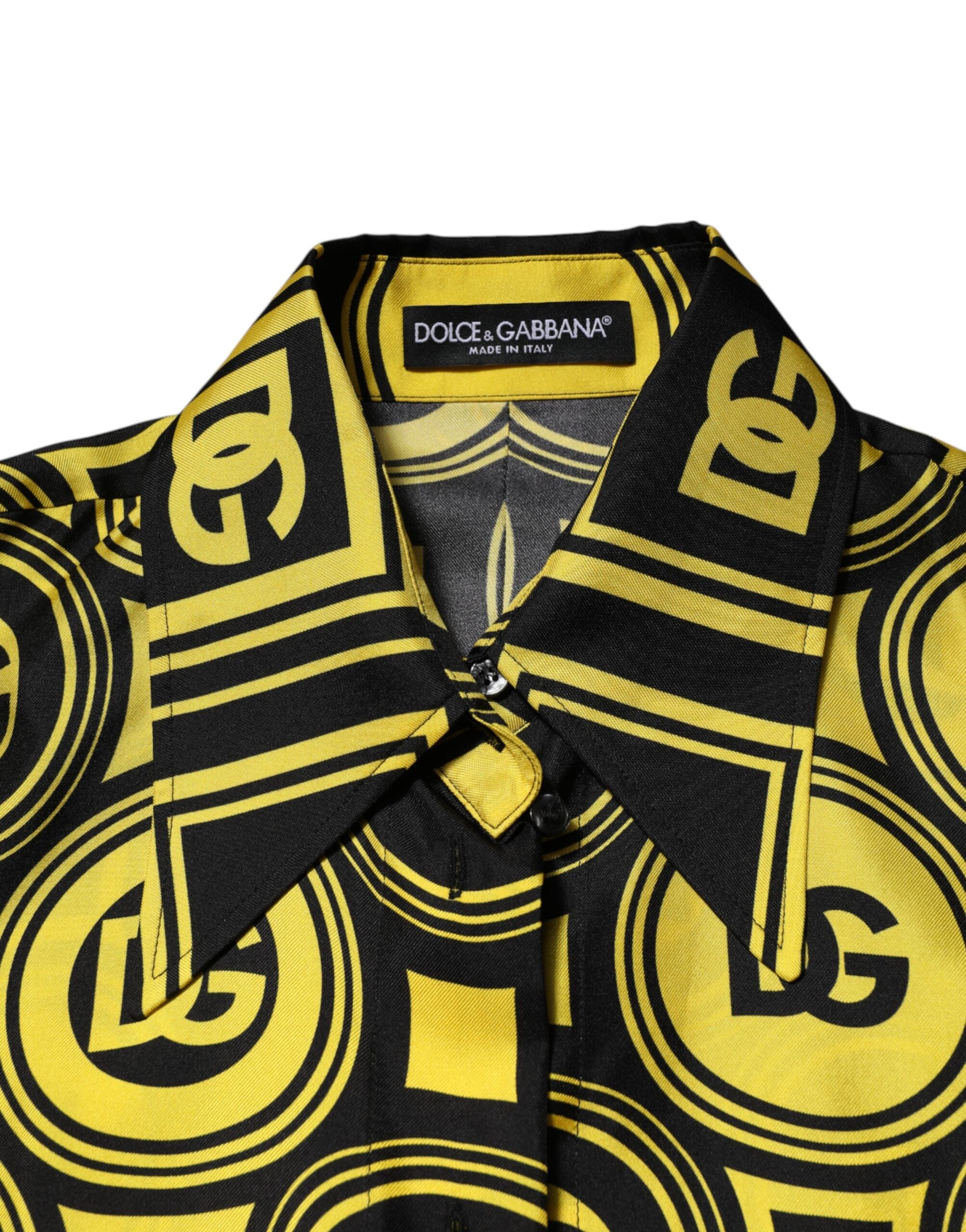 Dolce & Gabbana Yellow Silk Silver DG Logo Geometric Men's T-shirt (Pre-Owned)