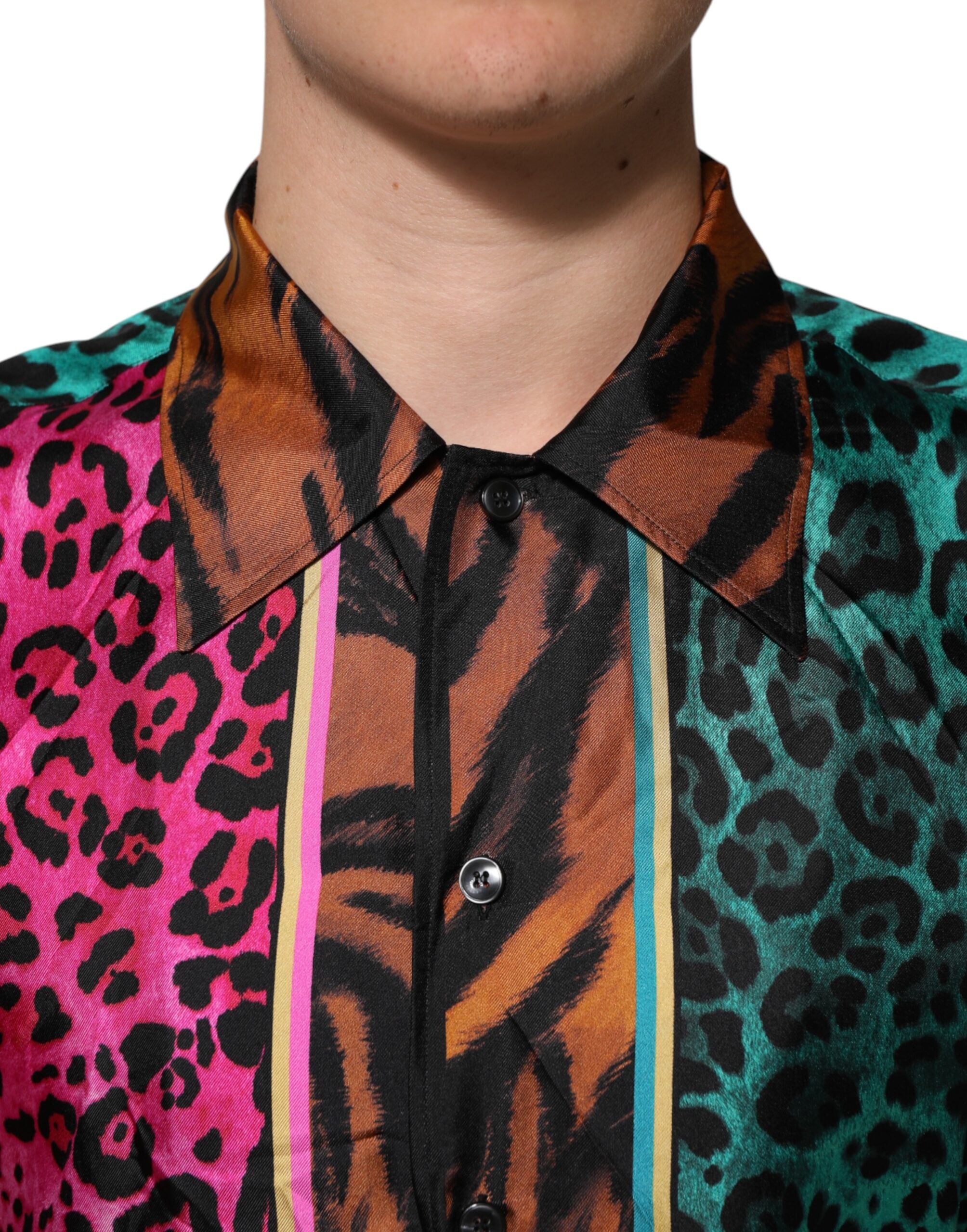 Dolce & Gabbana Multicolor Silk Tiger Print Hawaiian Men's T-shirt
