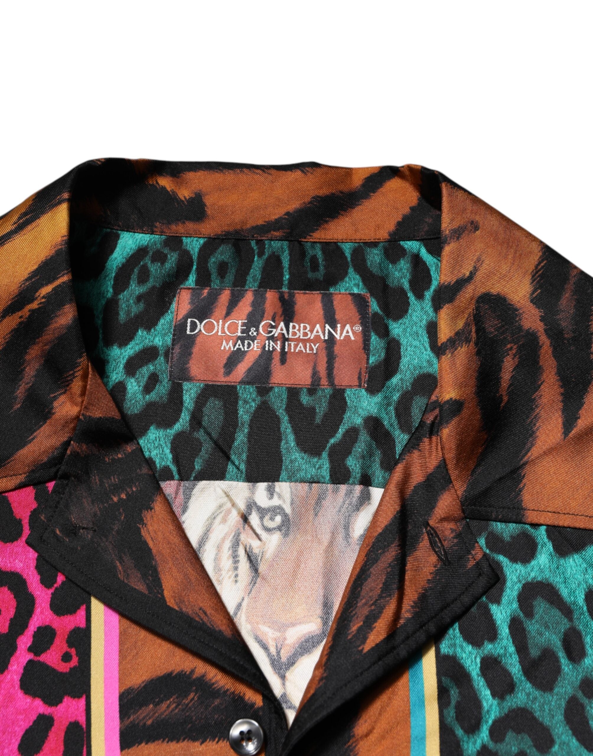Dolce & Gabbana Multicolor Silk Tiger Print Hawaiian Men's T-shirt