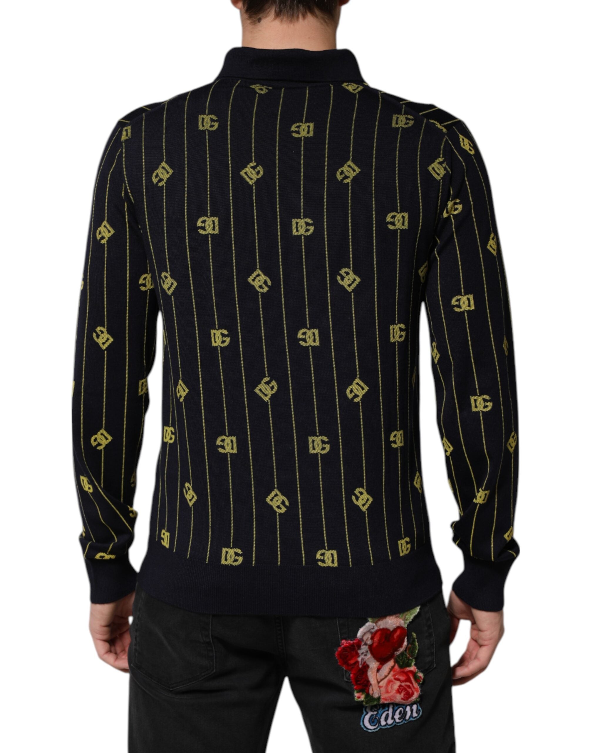 Dolce & Gabbana Black Logo Jacquard Knitted Polo Shirt Men's T-shirt