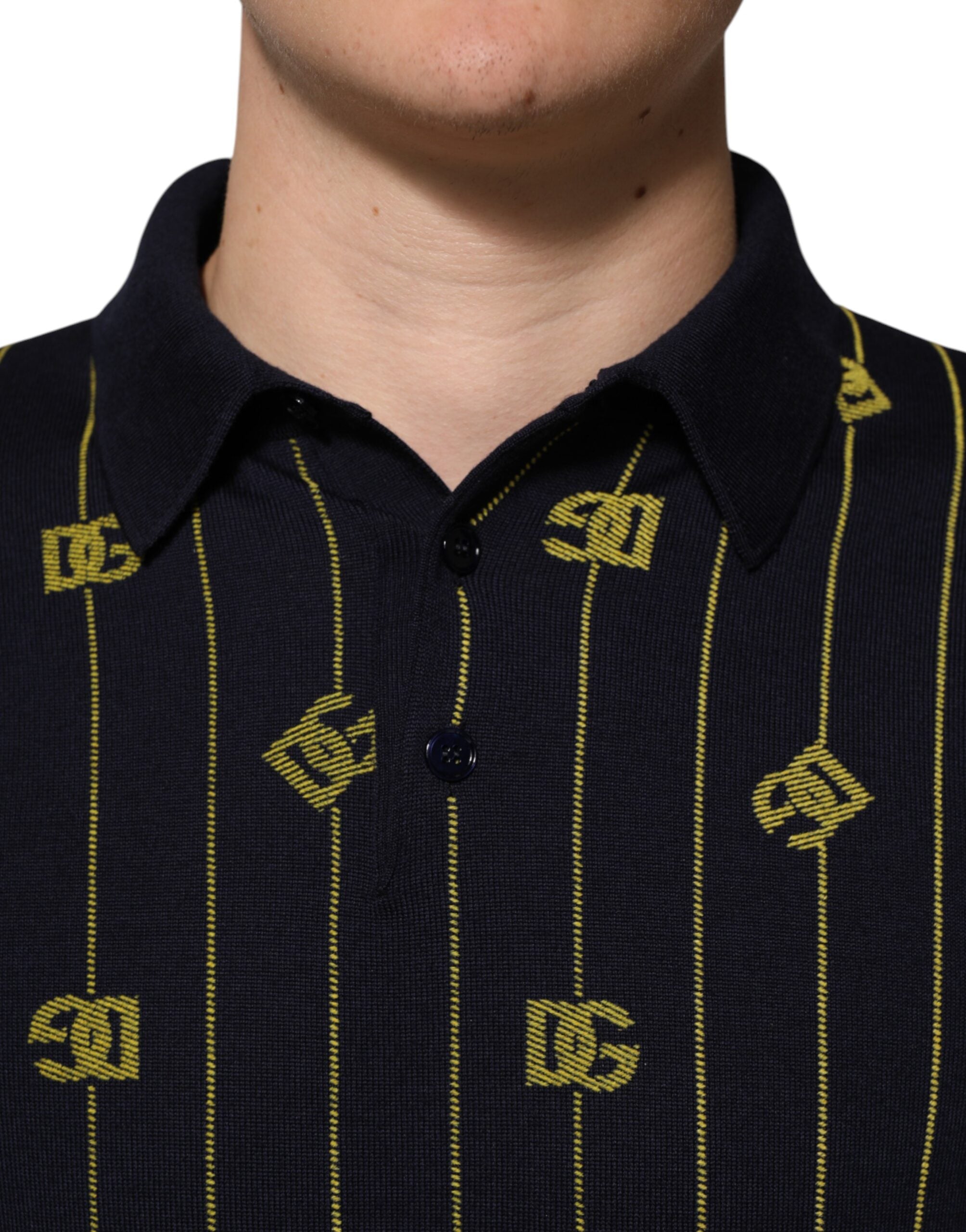 Dolce & Gabbana Black Logo Jacquard Knitted Polo Shirt Men's T-shirt