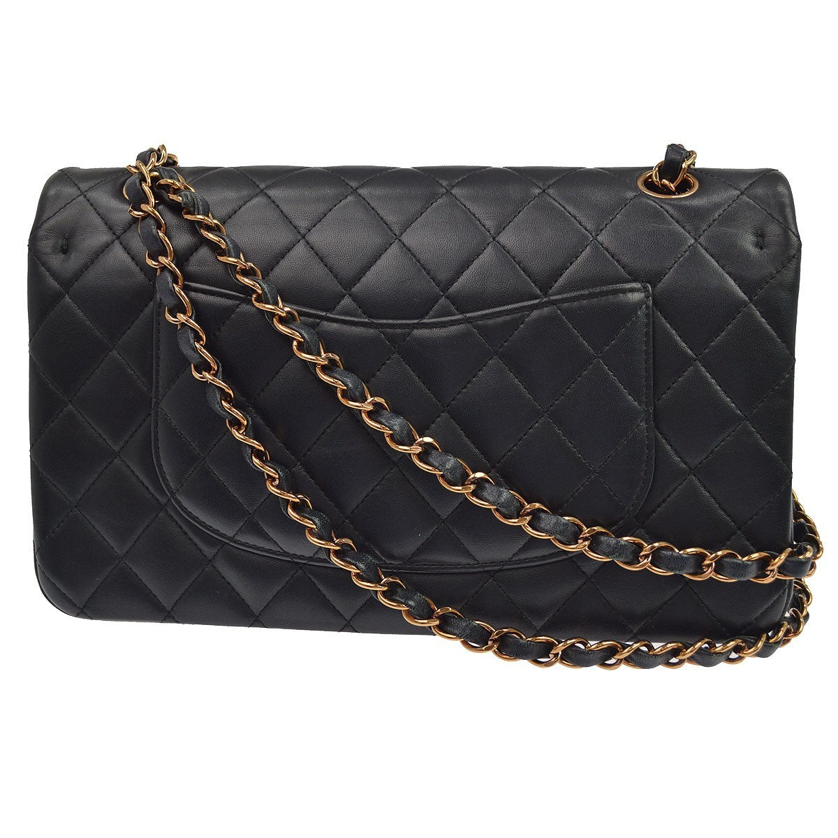 Chanel Classic Timeless Double Flap Quilted Lambskin Black Leather Handbag (Pre-Owned)