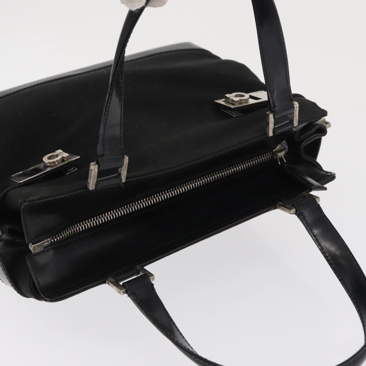 Salvatore Ferragamo Double Gancini Side Buckle Tote Canvas Black Canvas Handbag (Pre-Owned)