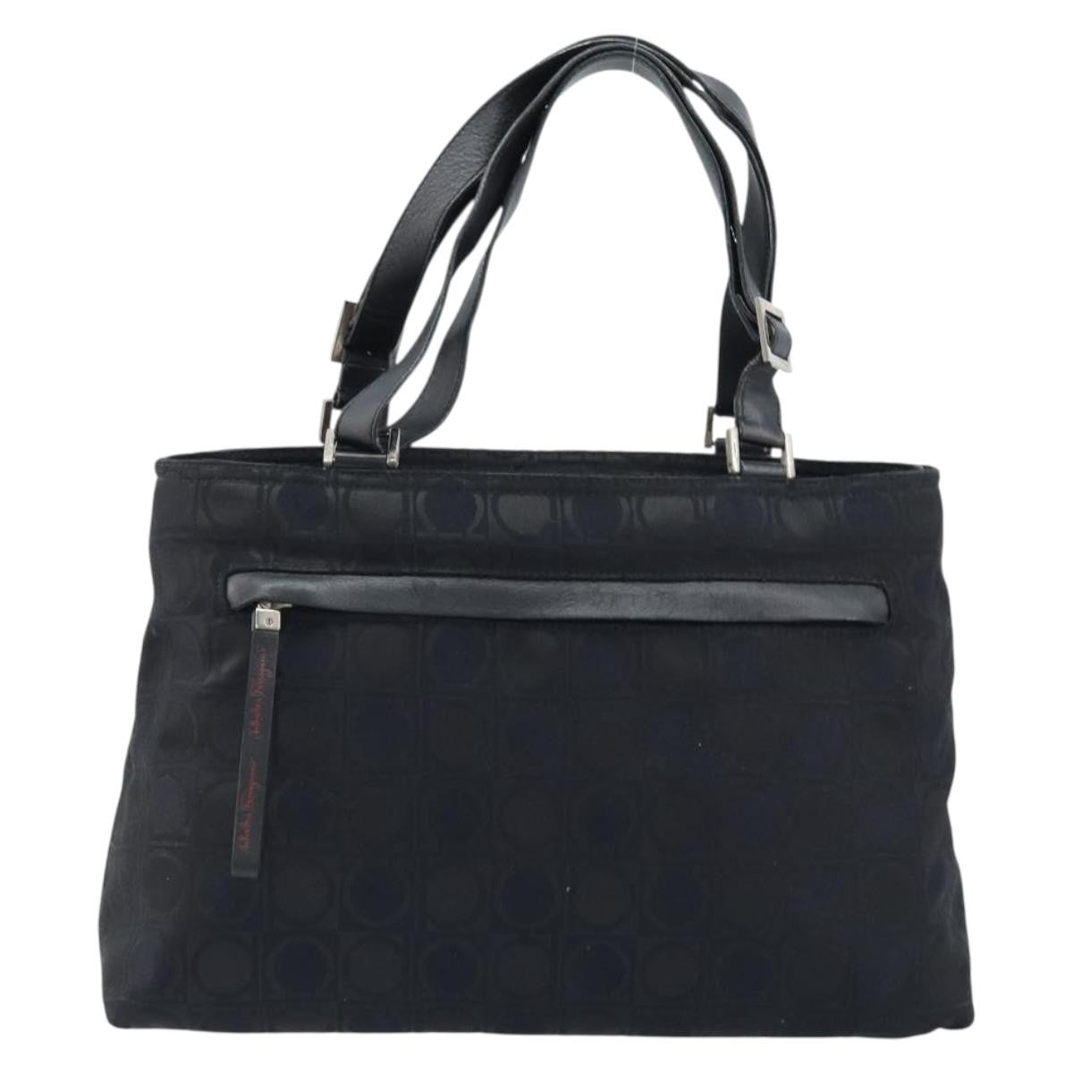 Salvatore Ferragamo Gancini Tote Gancini Canvas Black Nylon Tote Bag Bag (Pre-Owned)