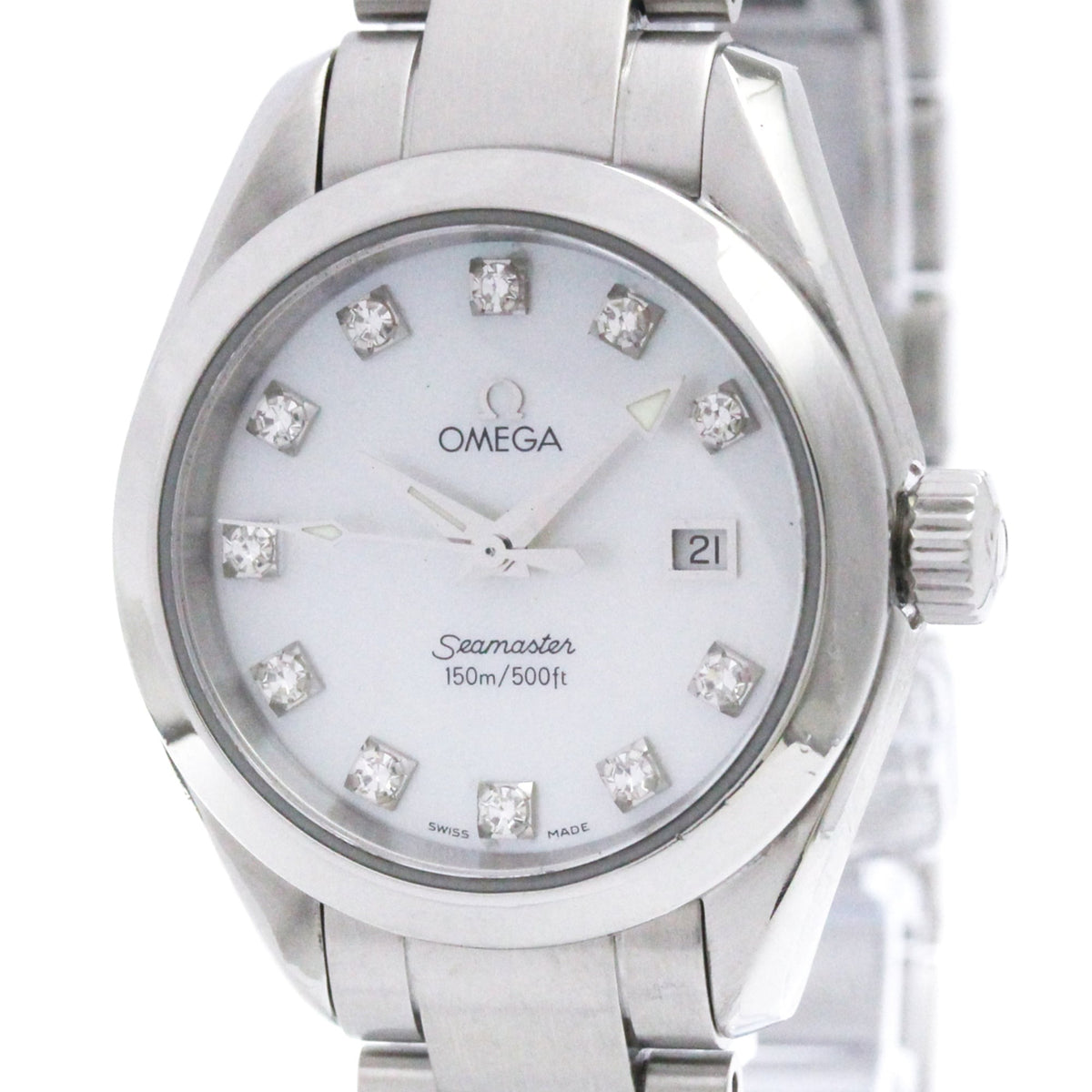 Omega Seamaster Aqua Terra 150M Quartz Stainless Steel With Diamond Markers And Mother Of Pearl Watch (Pre-Owned)
